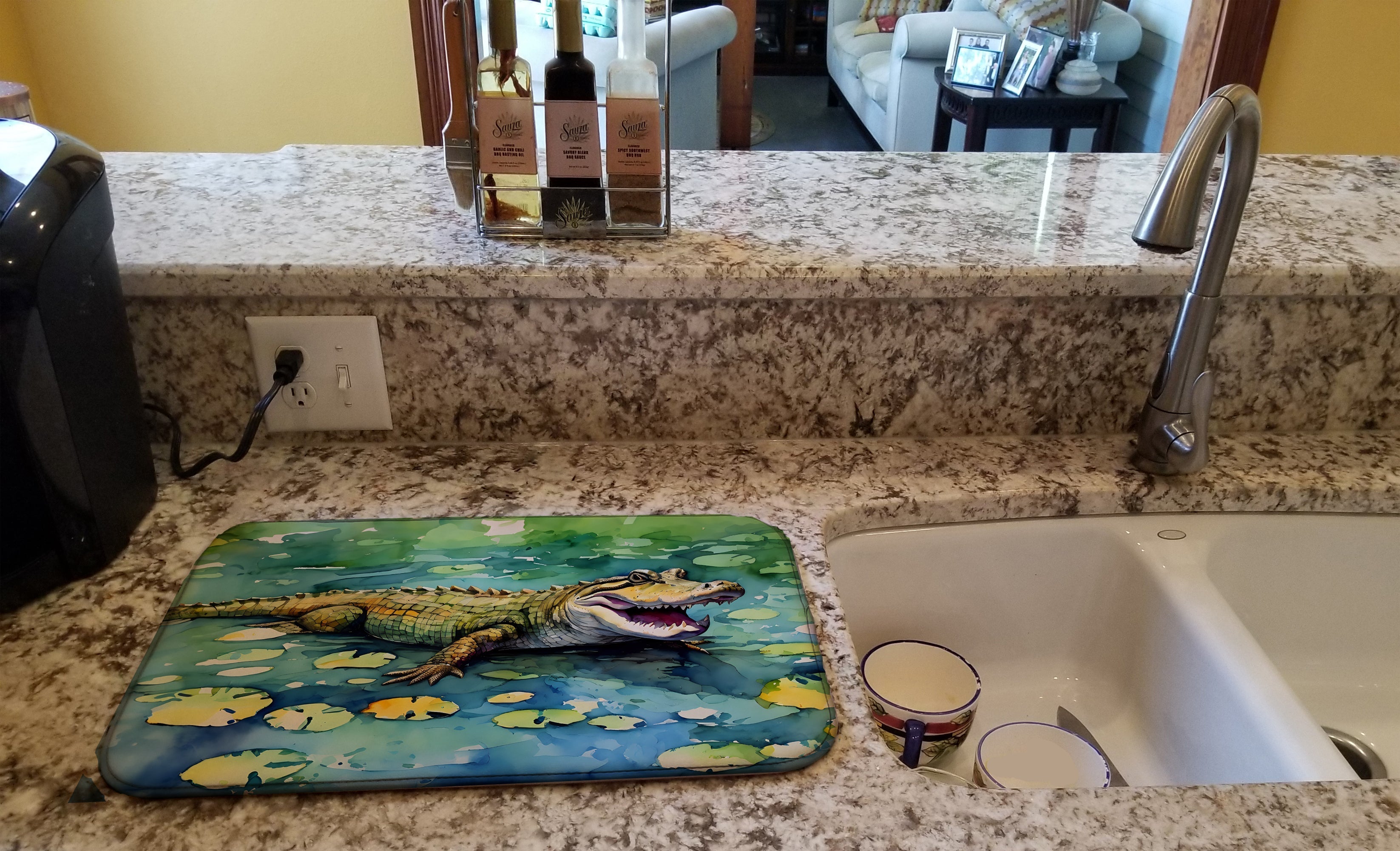 Alligator Dish Drying Mat Absorbent Dish Drying Mat Pad for Kitchen Counter Dish Drainer Mat for Countertop, 14 x 21", Multicolor