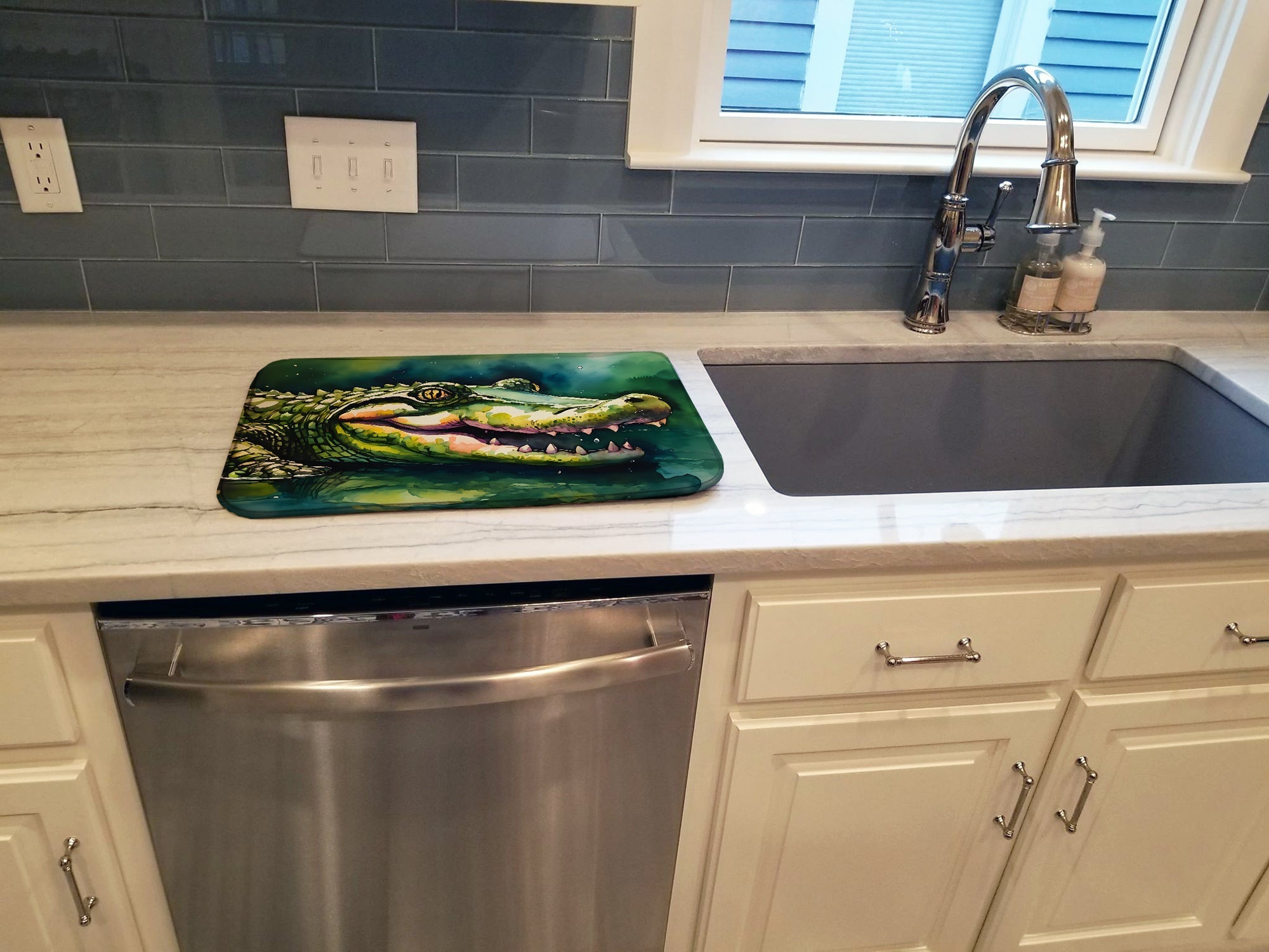Alligator Dish Drying Mat Absorbent Dish Drying Mat Pad for Kitchen Counter Dish Drainer Mat for Countertop, 14 x 21", Multicolor