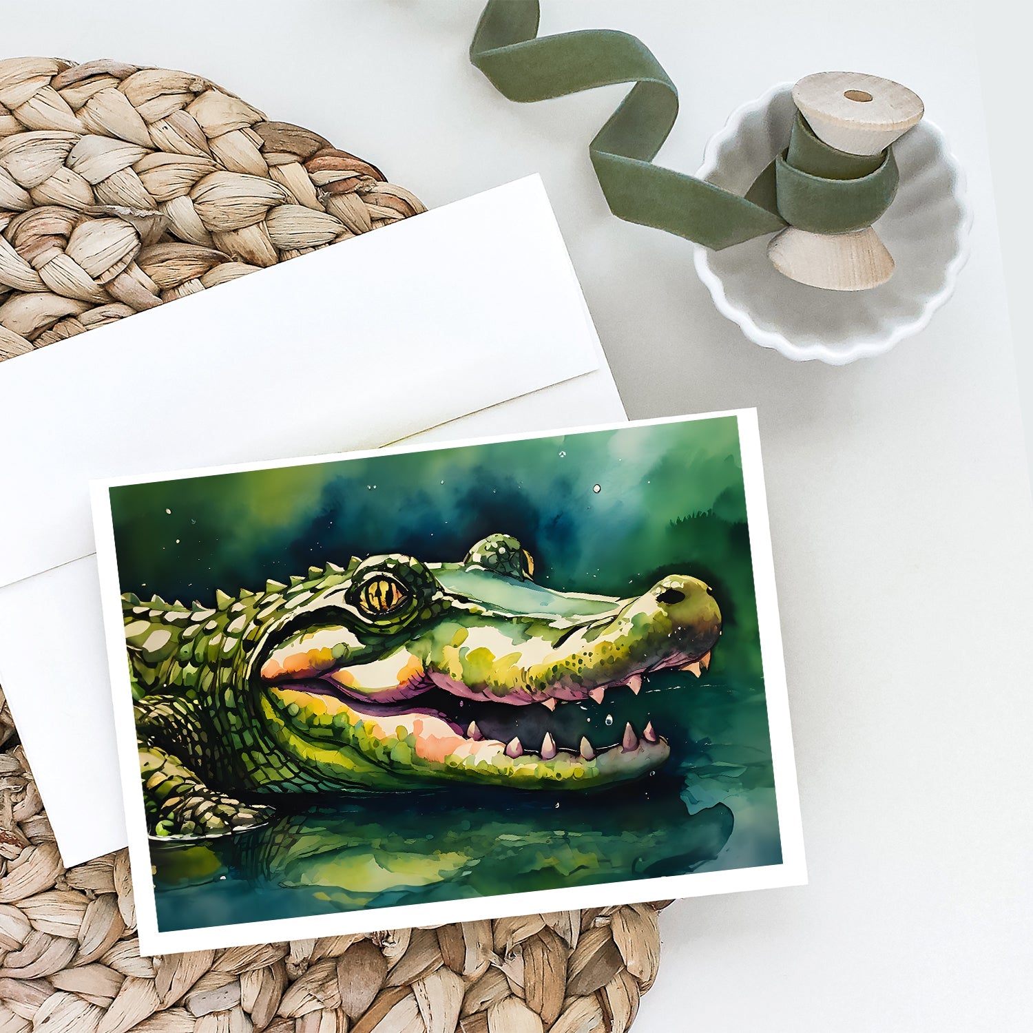 Alligator Greeting Cards Pack of 8 Blank Cards with Envelopes Whimsical A7 Size 5x7