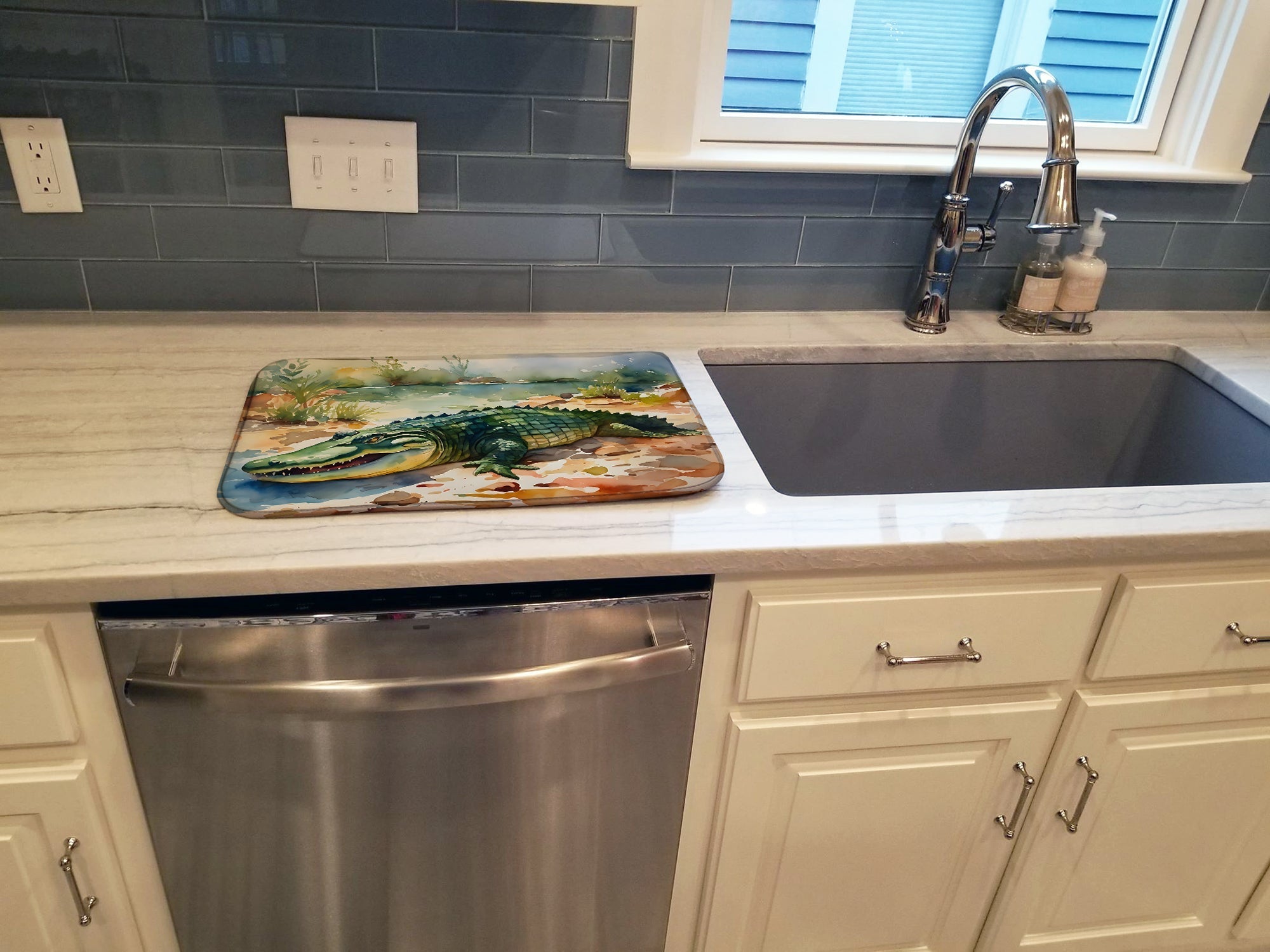 Alligator Dish Drying Mat Absorbent Dish Drying Mat Pad for Kitchen Counter Dish Drainer Mat for Countertop, 14 x 21", Multicolor