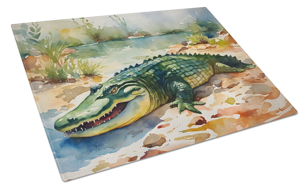 Alligator Cutting Board Tempered Glass Kitchen Cutting Surface, Heat Resistant Chopping, Non-Slip Feet, Food Prep & Serving