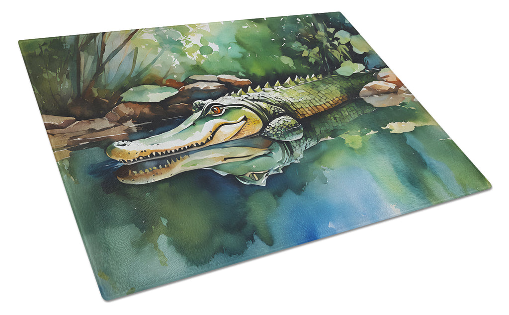 Alligator Cutting Board Tempered Glass Kitchen Cutting Surface, Heat Resistant Chopping, Non-Slip Feet, Food Prep & Serving