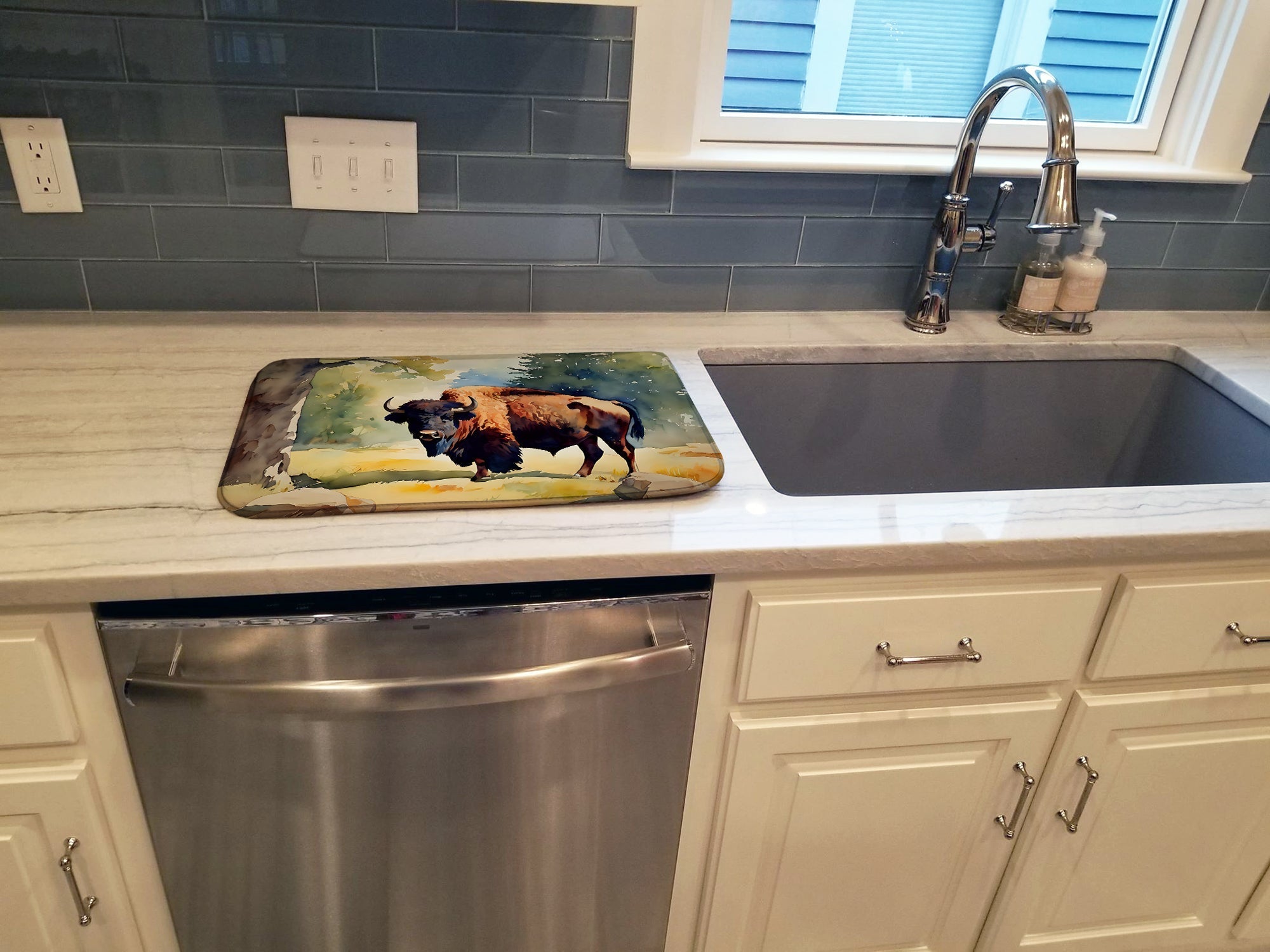 American Bison Dish Drying Mat Absorbent Dish Drying Mat Pad for Kitchen Counter Dish Drainer Mat for Countertop, 14 x 21", Multicolor