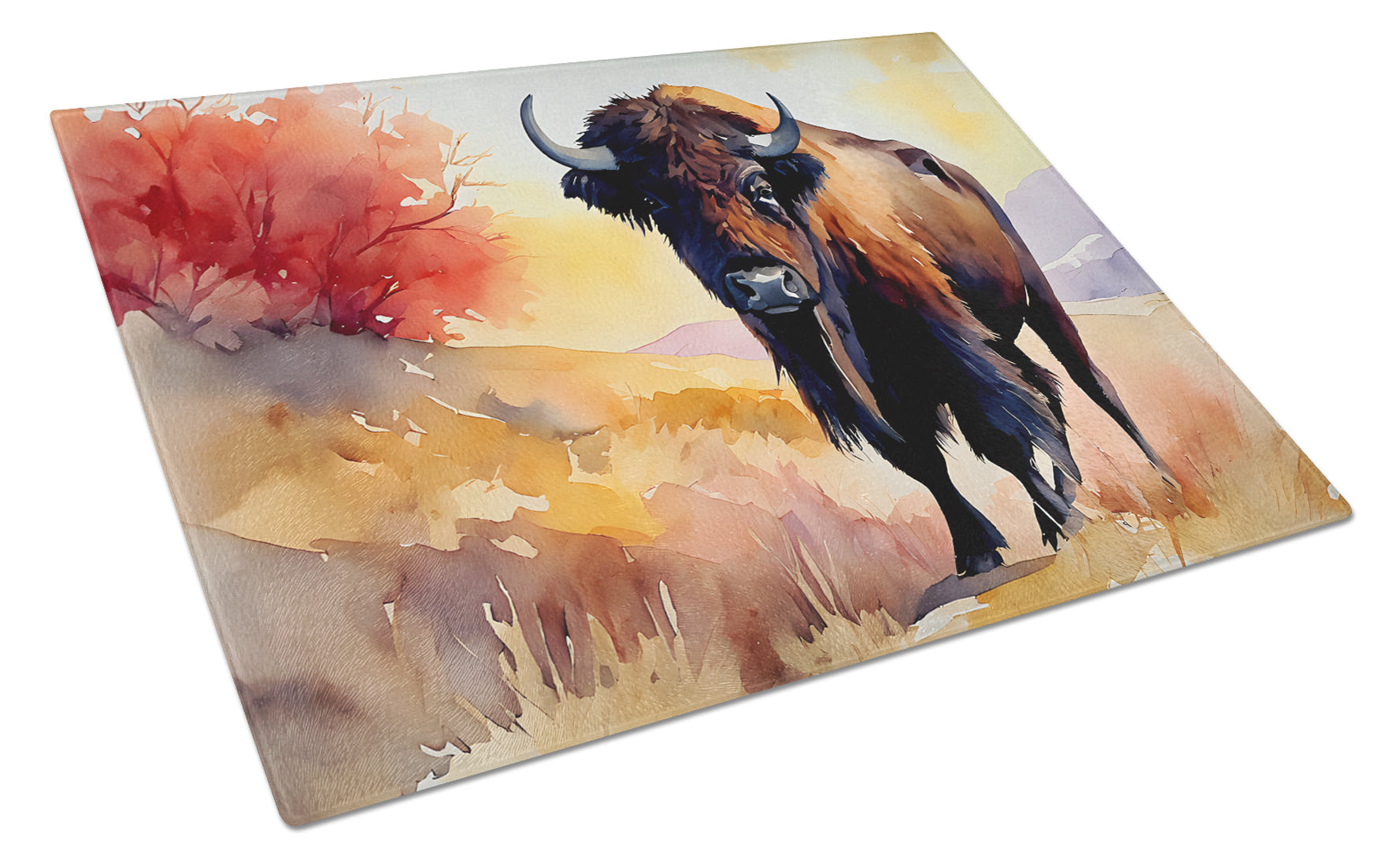 American Bison Cutting Board Tempered Glass Kitchen Cutting Surface, Heat Resistant Chopping, Non-Slip Feet, Food Prep & Serving