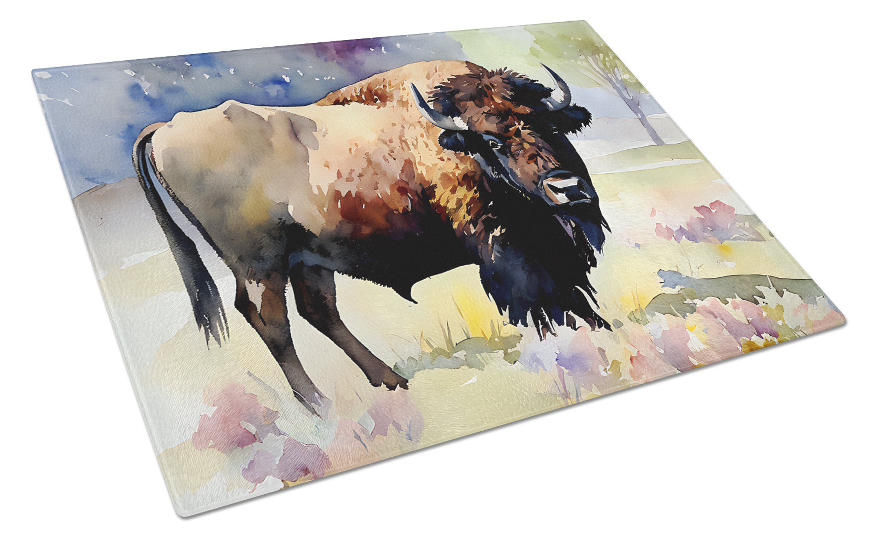 American Bison Cutting Board Tempered Glass Kitchen Cutting Surface, Heat Resistant Chopping, Non-Slip Feet, Food Prep & Serving