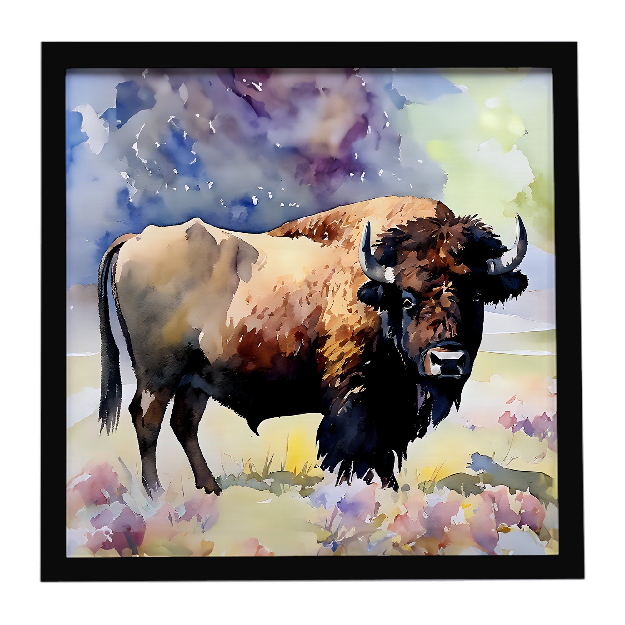 American Bison Framed Metal Print Bathroom, Kitchen, Office, Home Decor Wall Art Ready to Hang, Square, 8X8