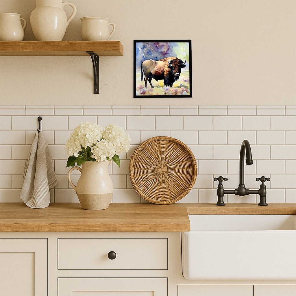 American Bison Framed Metal Print Bathroom, Kitchen, Office, Home Decor Wall Art Ready to Hang, Square, 8X8