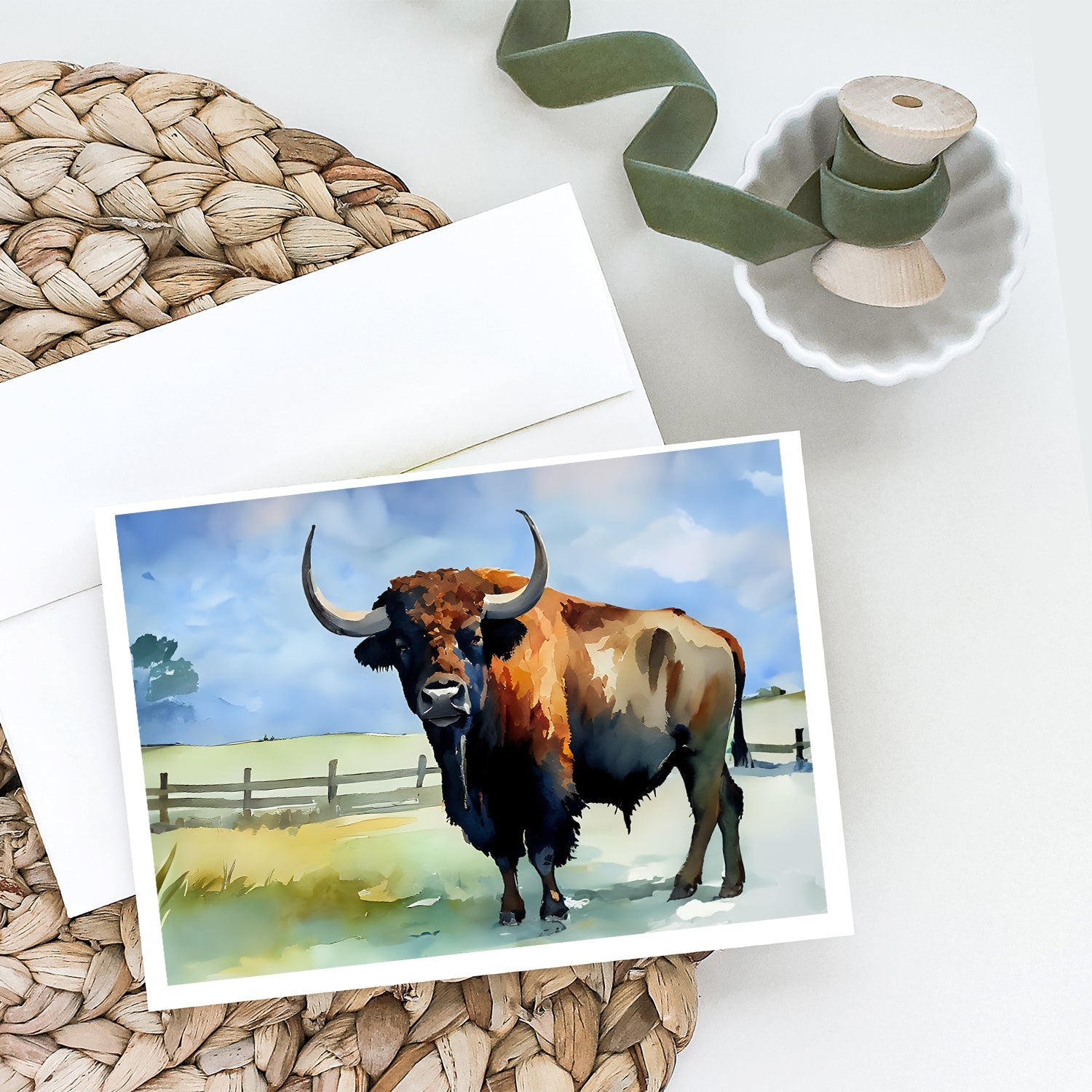 American Bison Greeting Cards Pack of 8 Blank Cards with Envelopes Whimsical A7 Size 5x7
