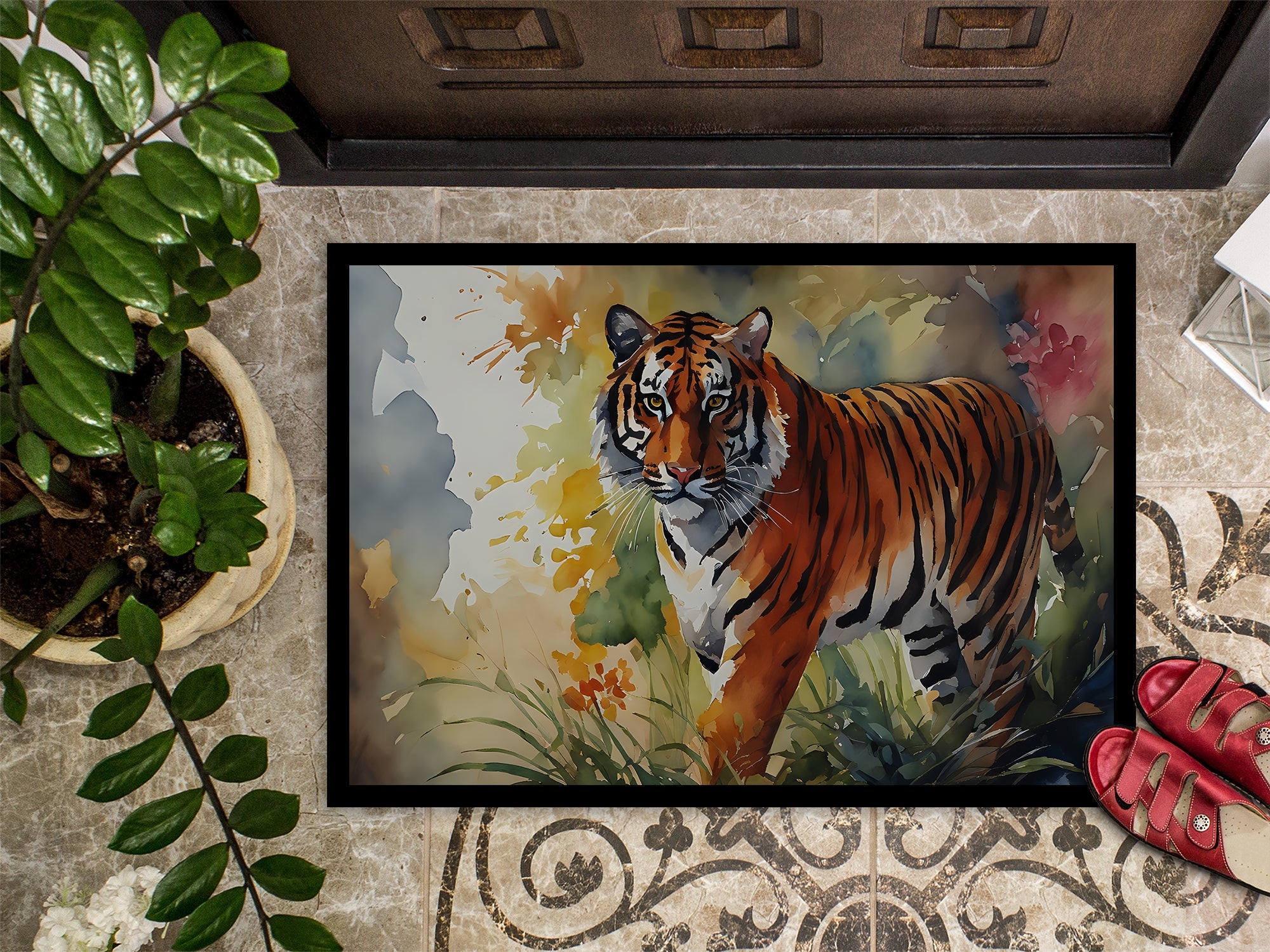 Bengal Tiger Doormat Indoor Outdoor 24H X 36W Front Door Mat Rugs for Entryway, Non Slip Washable Low Pile,