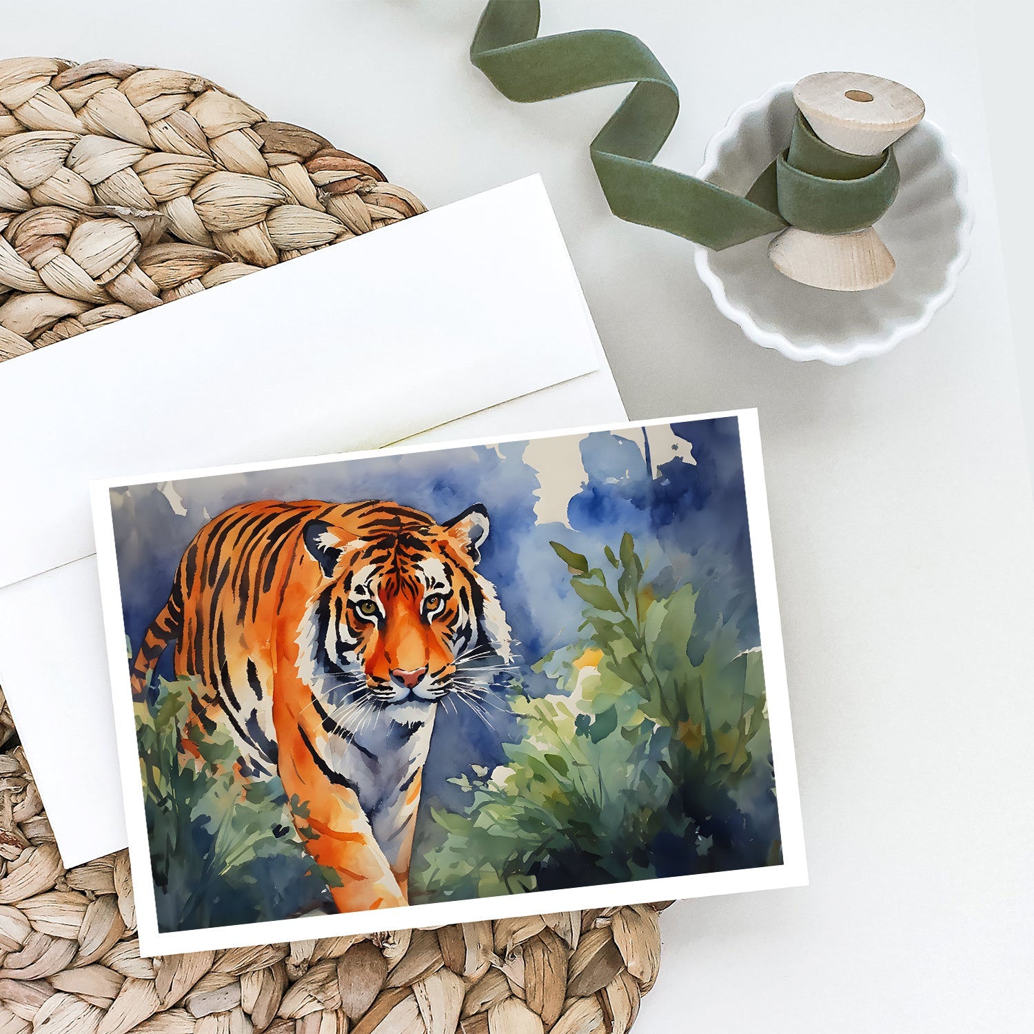 Bengal Tiger Greeting Cards Pack of 8 Blank Cards with Envelopes Whimsical A7 Size 5x7