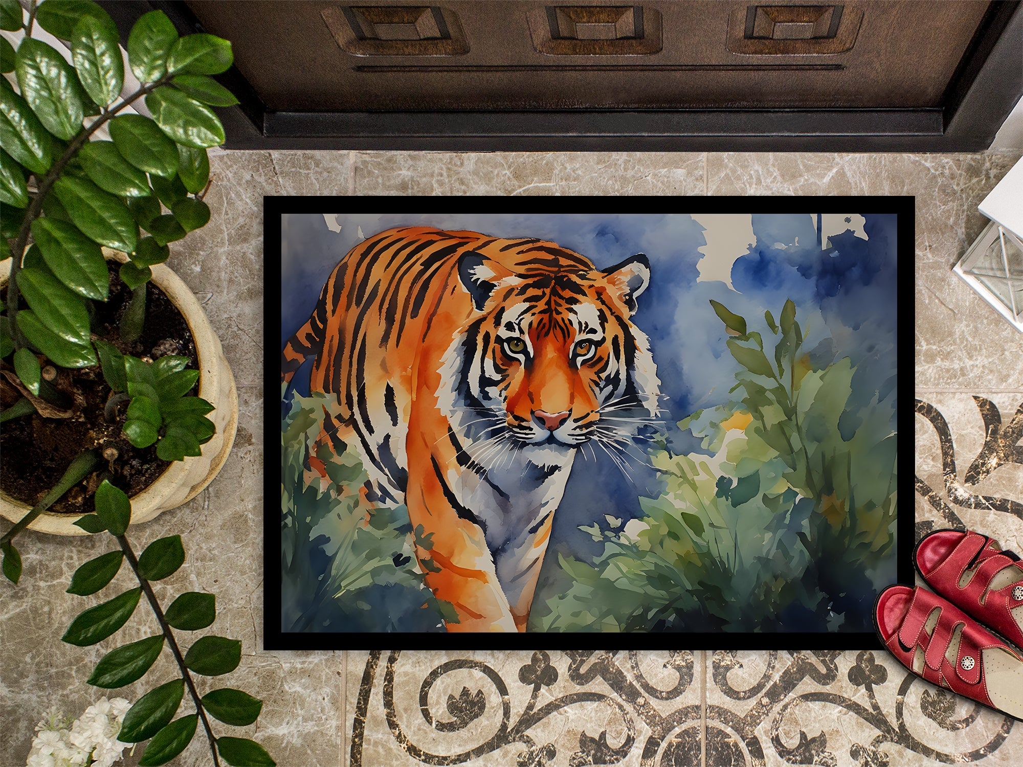 Bengal Tiger Doormat Indoor Outdoor 18H X 27W Front Door Mat Rugs for Entryway, Non Slip Washable