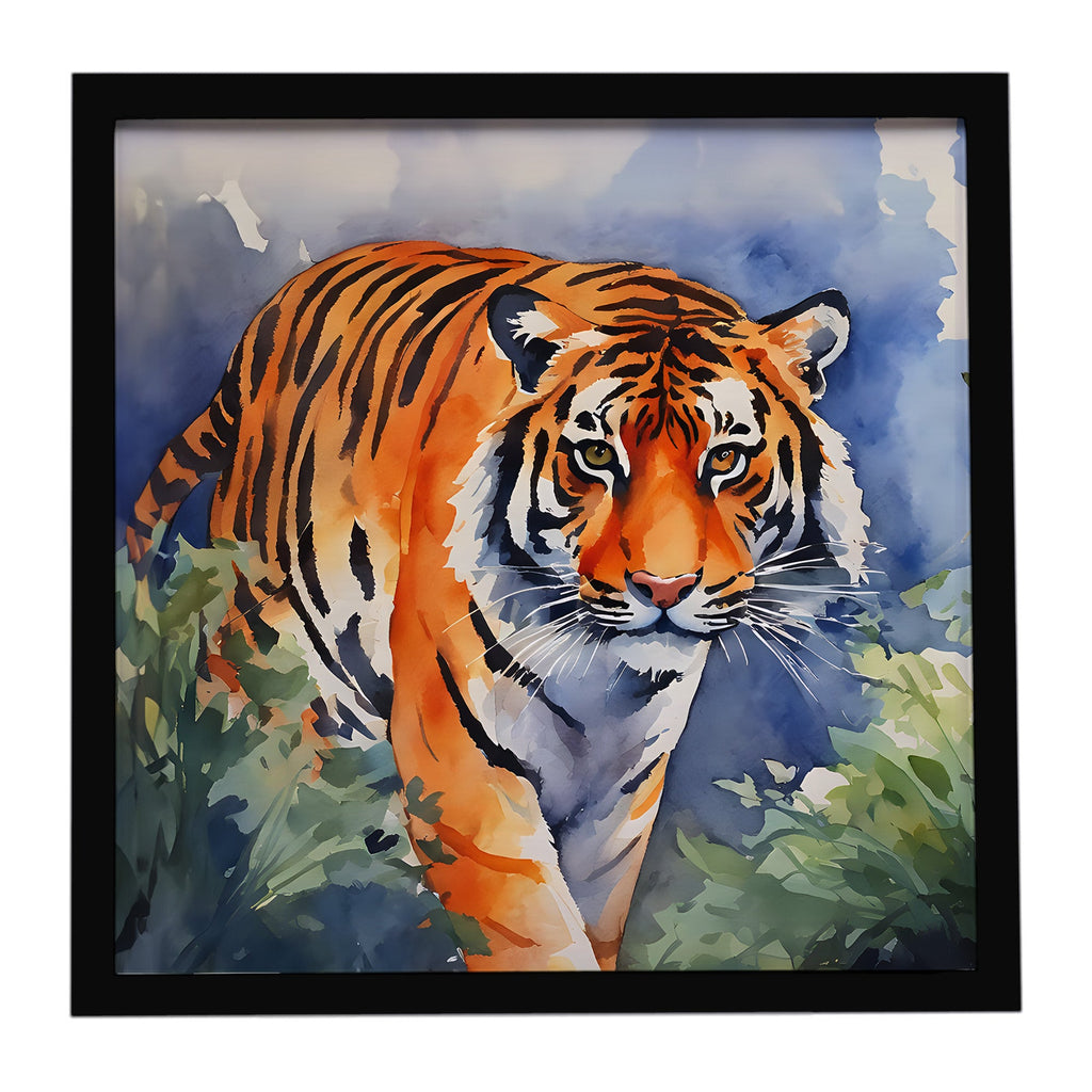 Bengal Tiger Framed Metal Print Bathroom, Kitchen, Office, Home Decor Wall Art Ready to Hang, Square, 8X8