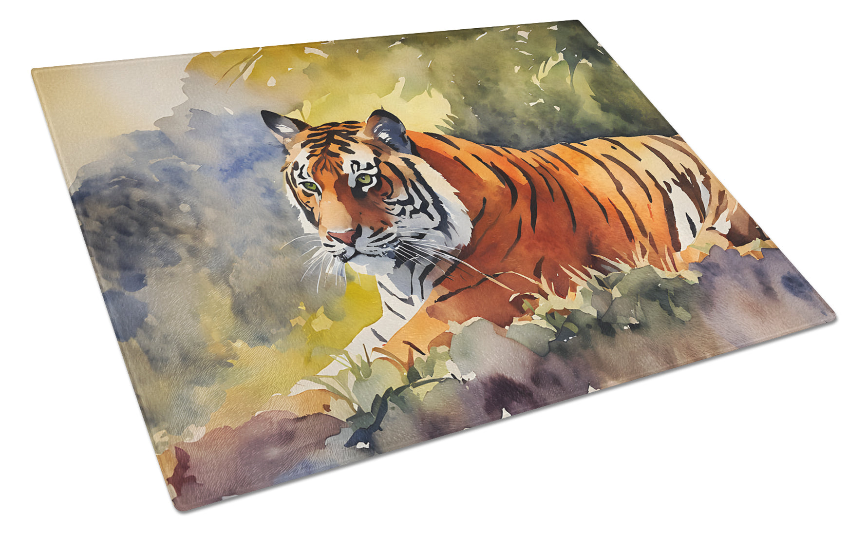 Bengal Tiger Cutting Board Tempered Glass Kitchen Cutting Surface, Heat Resistant Chopping, Non-Slip Feet, Food Prep & Serving