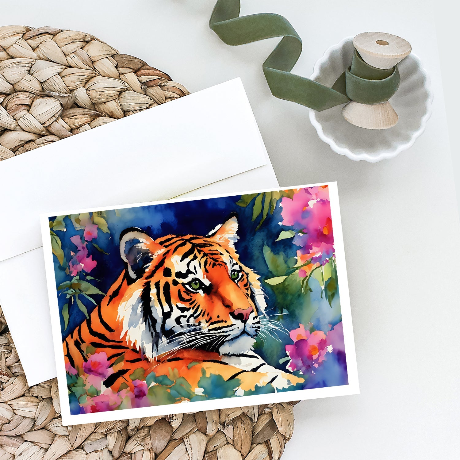 Bengal Tiger Greeting Cards Pack of 8 Blank Cards with Envelopes Whimsical A7 Size 5x7