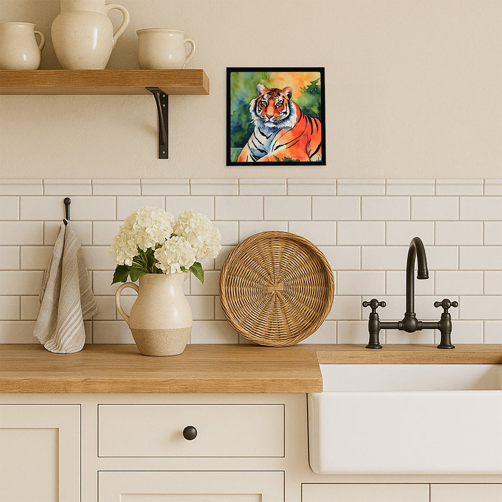 Bengal Tiger Framed Metal Print Bathroom, Kitchen, Office, Home Decor Wall Art Ready to Hang, Square, 8X8