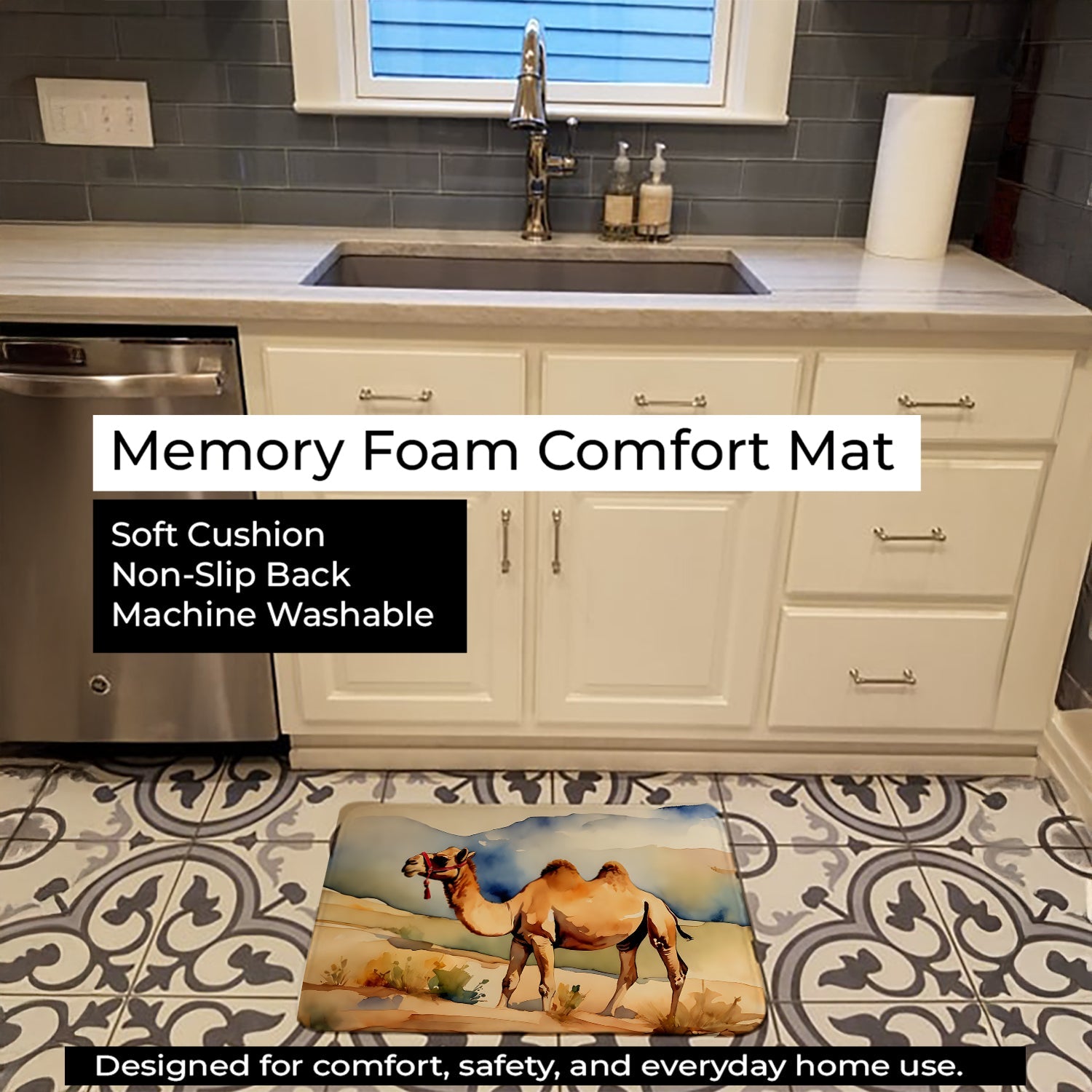 Camel Memory Foam Kitchen Mat Machine Washable Anti-Fatigue Cushion Comfort Bath or Kitchen Rug