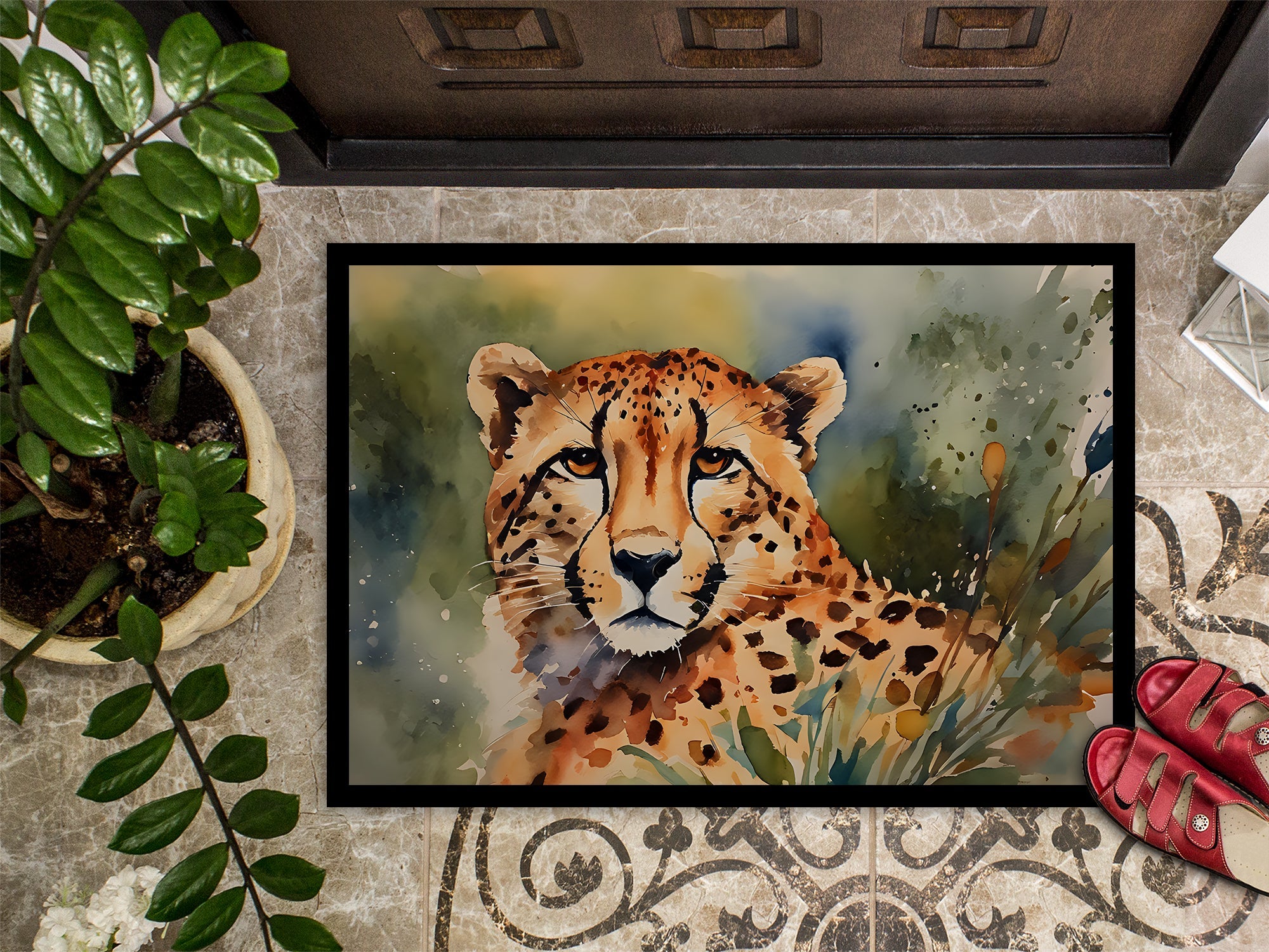Cheetah Doormat Indoor Outdoor 24H X 36W Front Door Mat Rugs for Entryway, Non Slip Washable Low Pile,