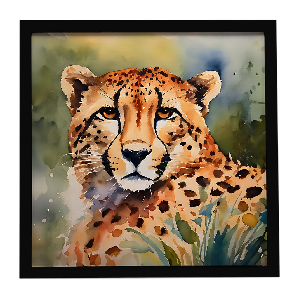 Cheetah Framed Metal Print Bathroom, Kitchen, Office, Home Decor Wall Art Ready to Hang, Square, 8X8