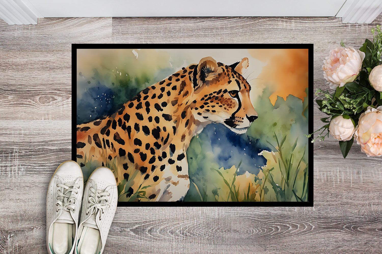 Cheetah Doormat Indoor Outdoor 24H X 36W Front Door Mat Rugs for Entryway, Non Slip Washable Low Pile,
