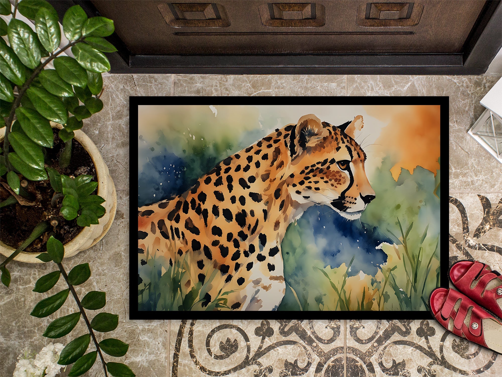 Cheetah Doormat Indoor Outdoor 18H X 27W Front Door Mat Rugs for Entryway, Non Slip Washable