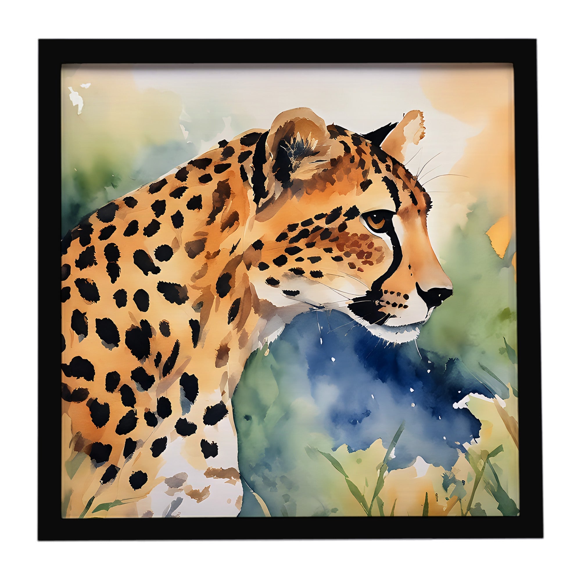 Cheetah Framed Metal Print Bathroom, Kitchen, Office, Home Decor Wall Art Ready to Hang, Square, 8X8