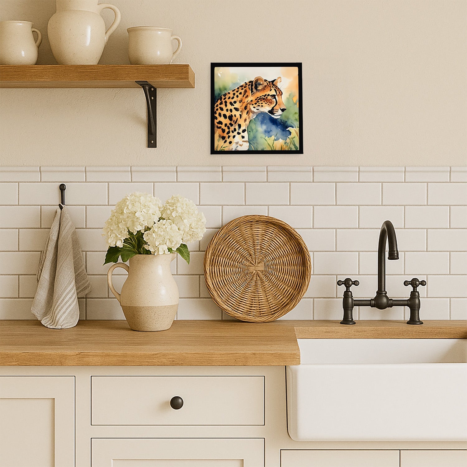 Cheetah Framed Metal Print Bathroom, Kitchen, Office, Home Decor Wall Art Ready to Hang, Square, 8X8