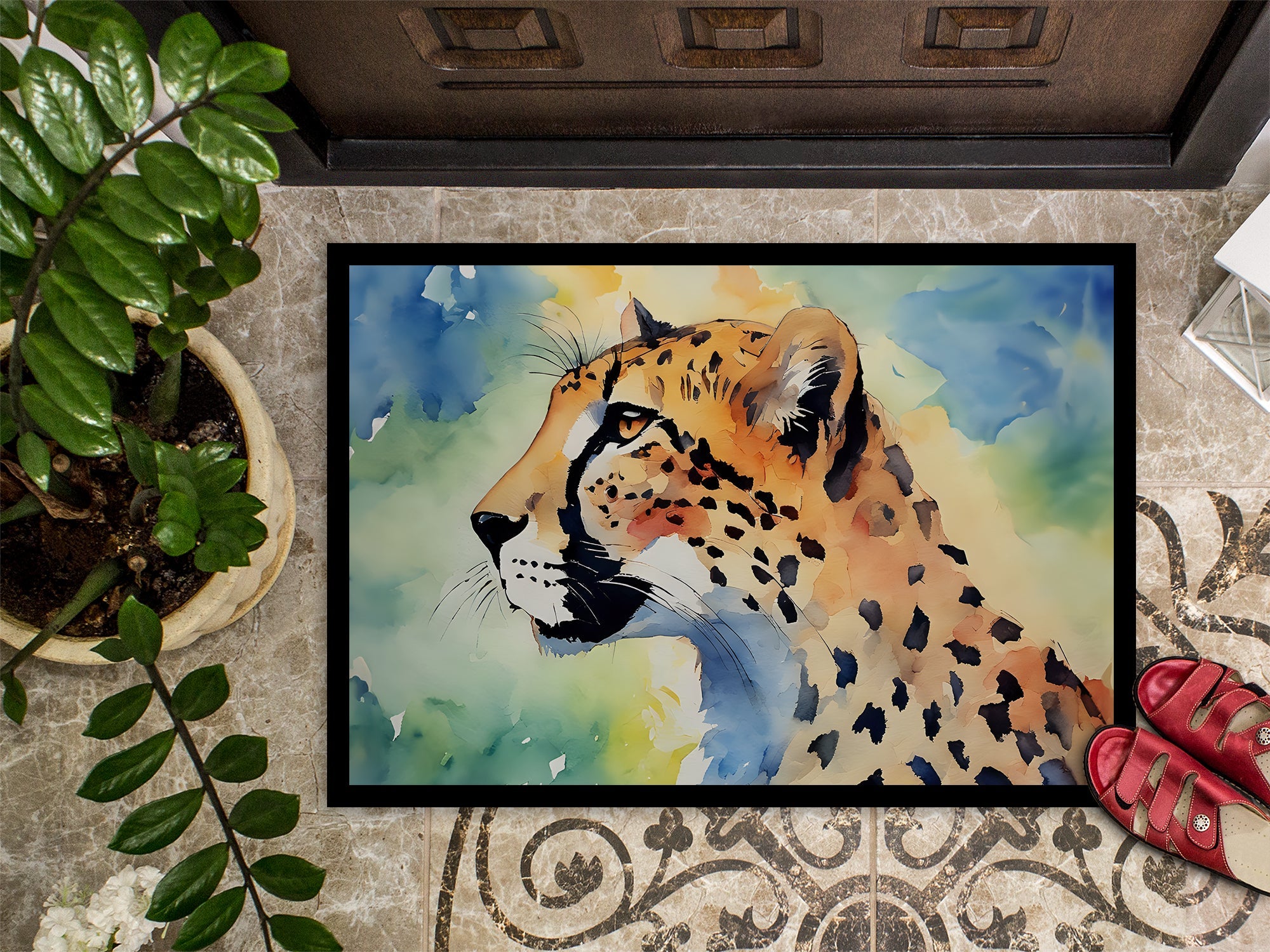 Cheetah Doormat Indoor Outdoor 18H X 27W Front Door Mat Rugs for Entryway, Non Slip Washable