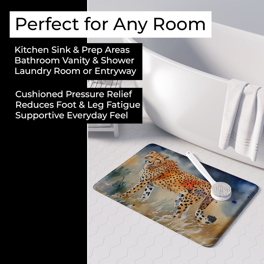 Cheetah Memory Foam Kitchen Mat Machine Washable Anti-Fatigue Cushion Comfort Bath or Kitchen Rug