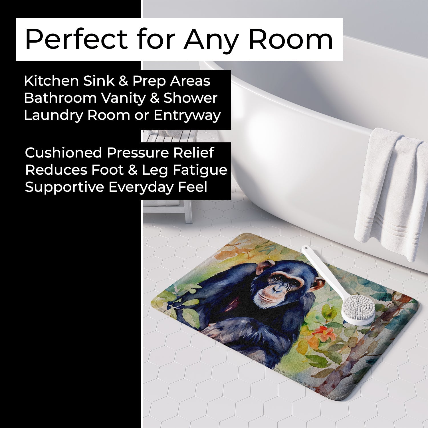 Chimpanzee Memory Foam Kitchen Mat Machine Washable Anti-Fatigue Cushion Comfort Bath or Kitchen Rug