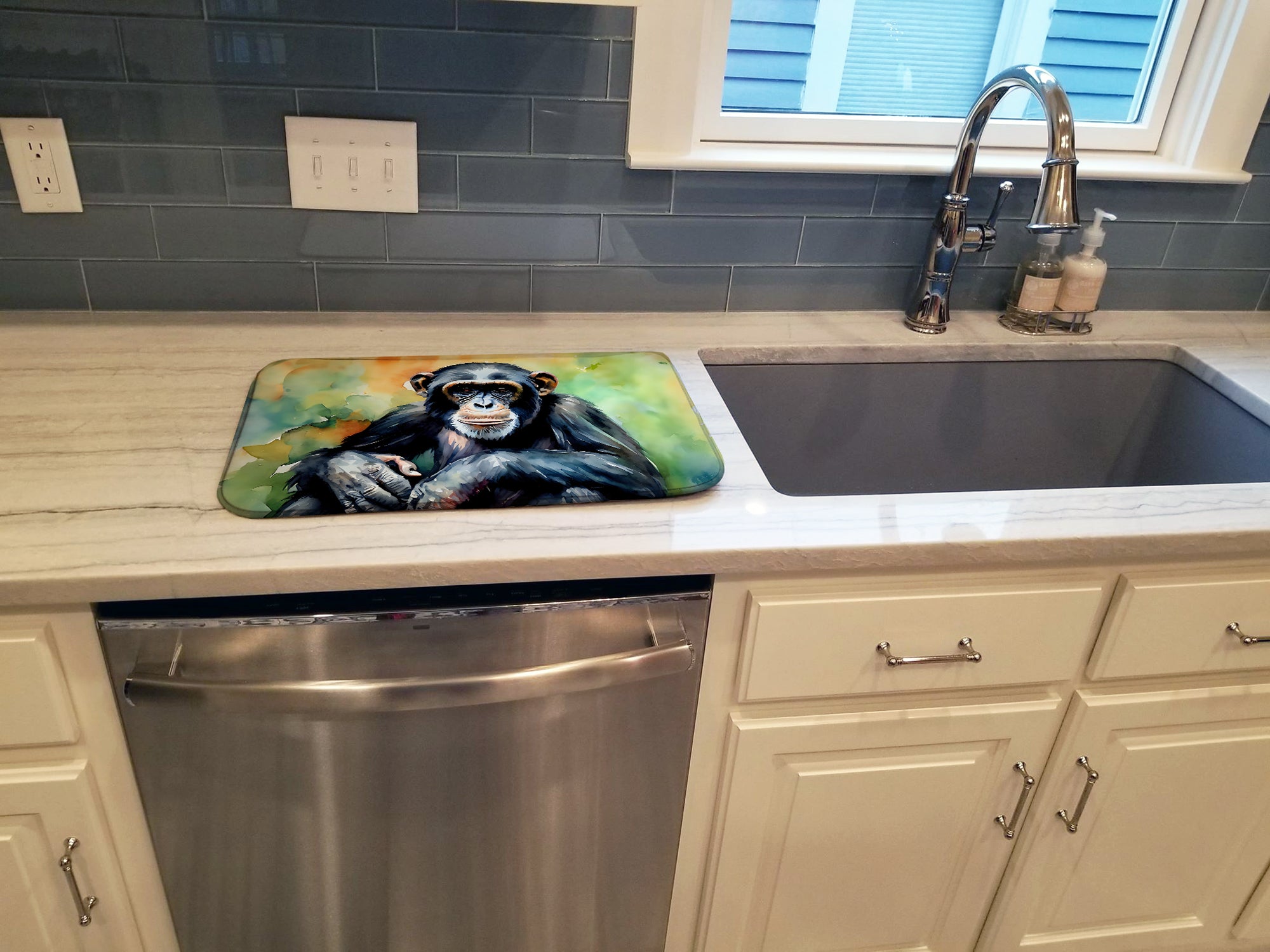 Chimpanzee Dish Drying Mat Absorbent Dish Drying Mat Pad for Kitchen Counter Dish Drainer Mat for Countertop, 14 x 21", Multicolor