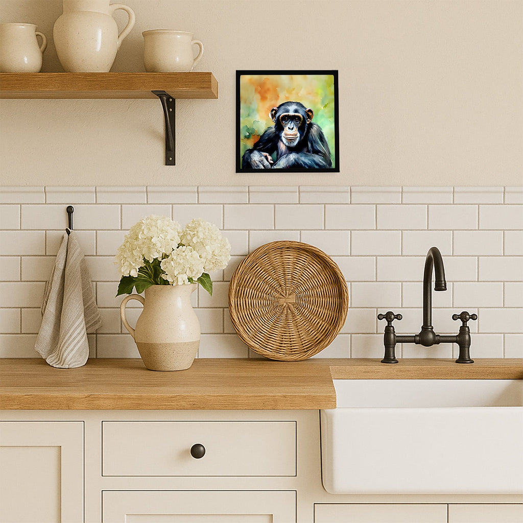 Chimpanzee Framed Metal Print Bathroom, Kitchen, Office, Home Decor Wall Art Ready to Hang, Square, 8X8