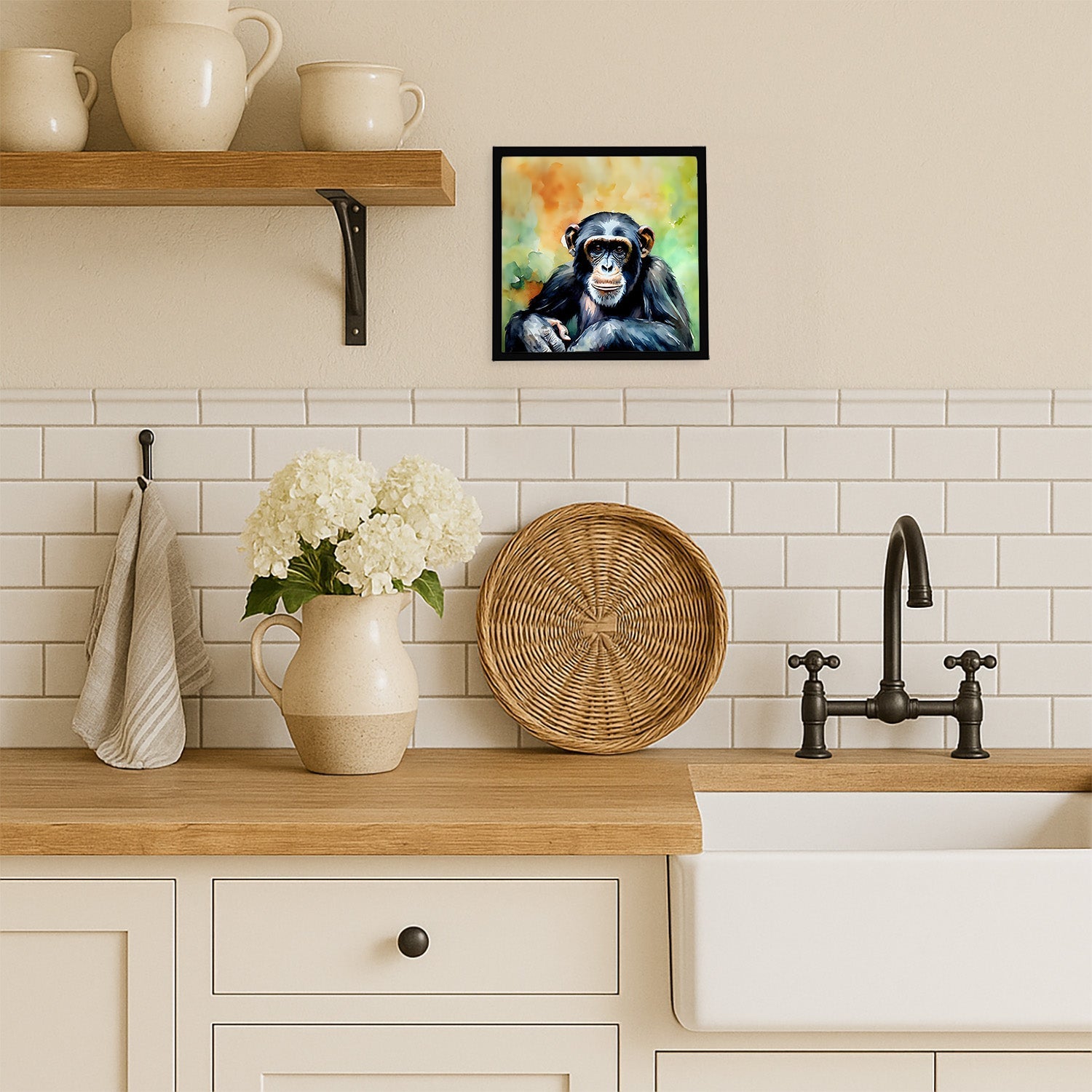 Chimpanzee Framed Metal Print Bathroom, Kitchen, Office, Home Decor Wall Art Ready to Hang, Square, 8X8
