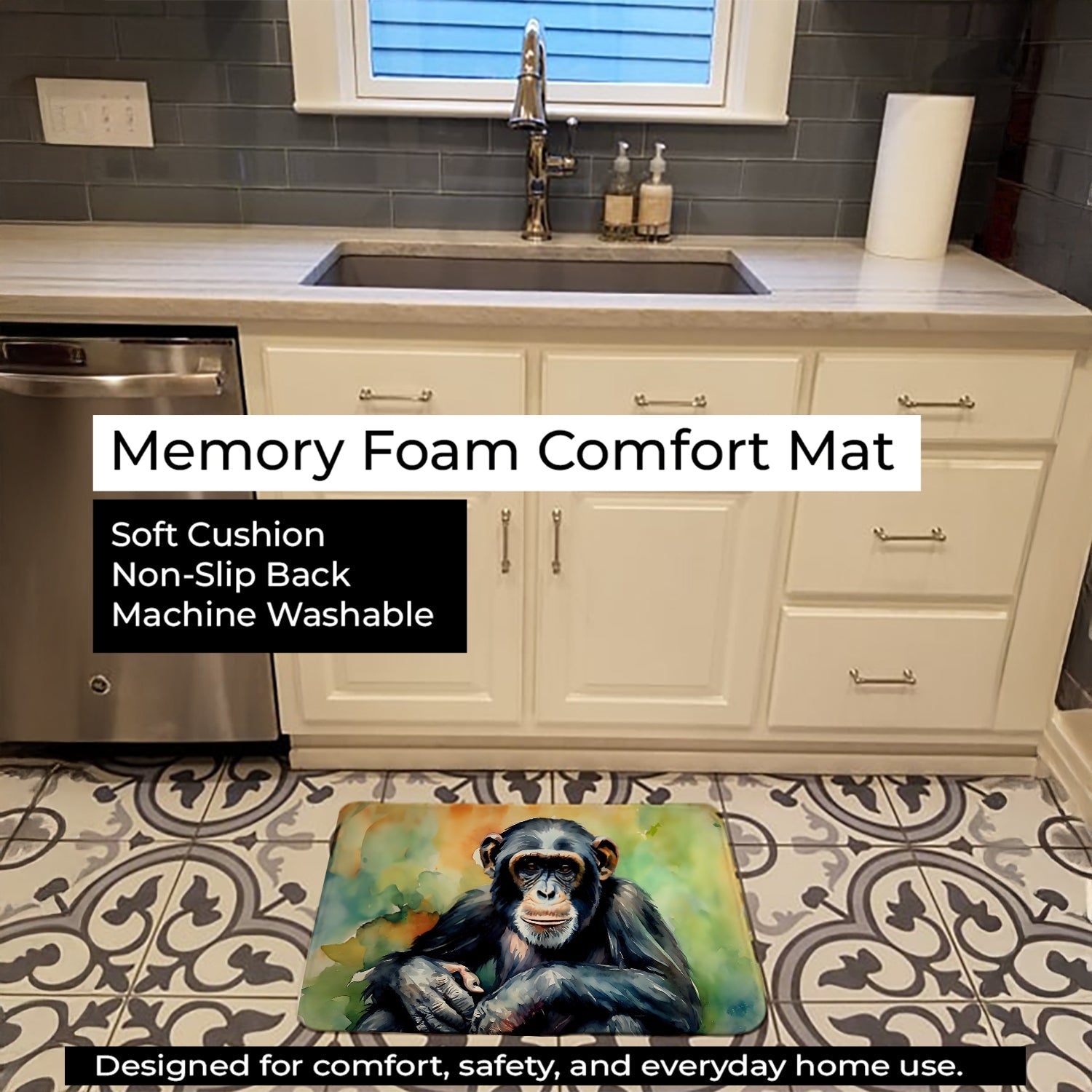 Chimpanzee Memory Foam Kitchen Mat Machine Washable Anti-Fatigue Cushion Comfort Bath or Kitchen Rug