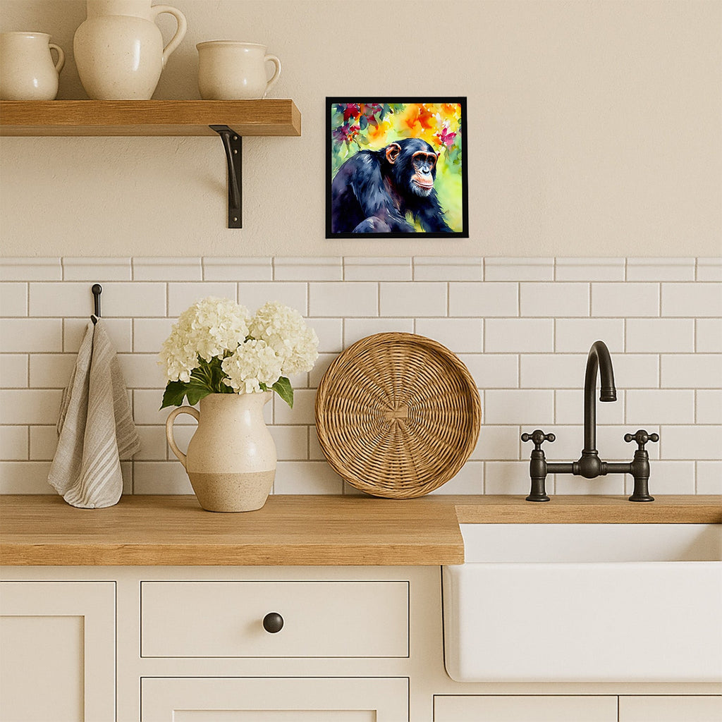 Chimpanzee Framed Metal Print Bathroom, Kitchen, Office, Home Decor Wall Art Ready to Hang, Square, 8X8