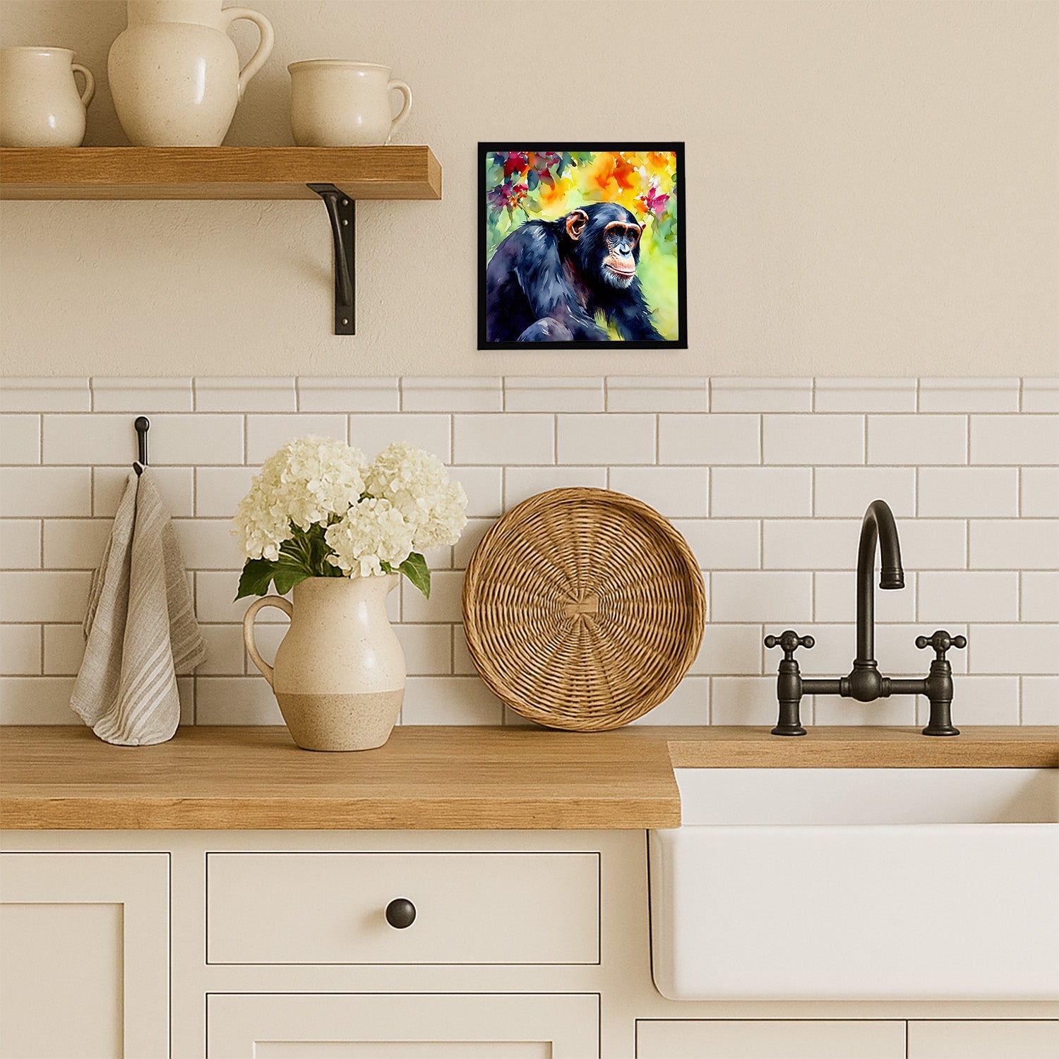 Chimpanzee Framed Metal Print Bathroom, Kitchen, Office, Home Decor Wall Art Ready to Hang, Square, 8X8