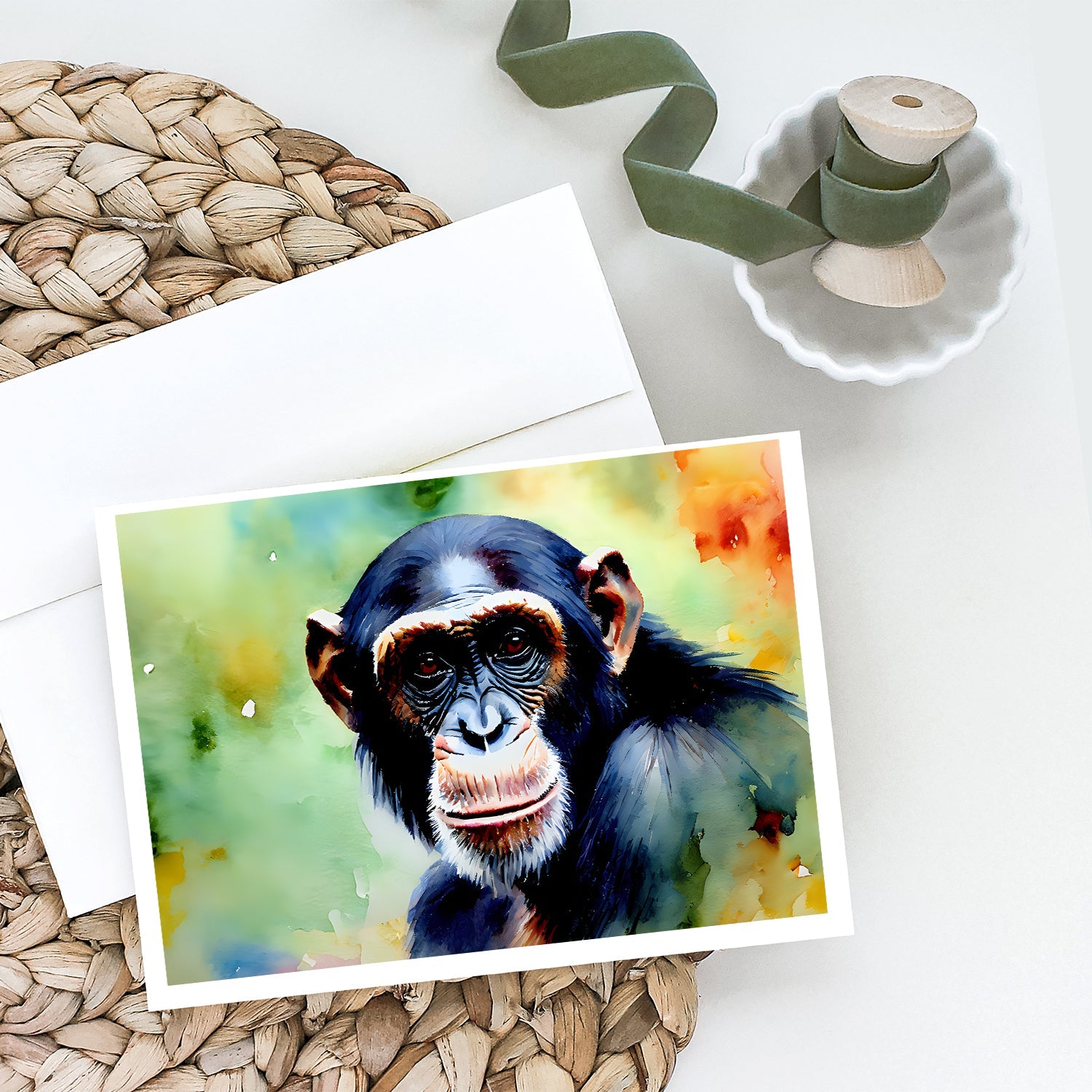 Chimpanzee Greeting Cards Pack of 8 Blank Cards with Envelopes Whimsical A7 Size 5x7