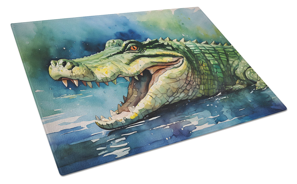 Crocodile Cutting Board Tempered Glass Kitchen Cutting Surface, Heat Resistant Chopping, Non-Slip Feet, Food Prep & Serving