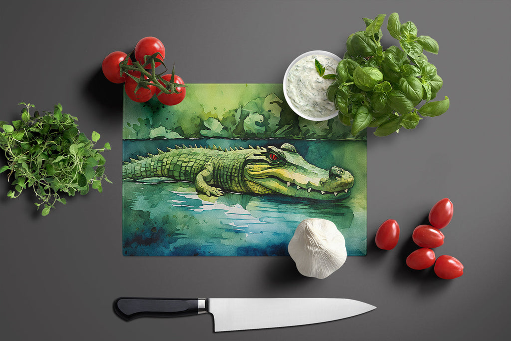 Crocodile Cutting Board Tempered Glass Kitchen Cutting Surface, Heat Resistant Chopping, Non-Slip Feet, Food Prep & Serving