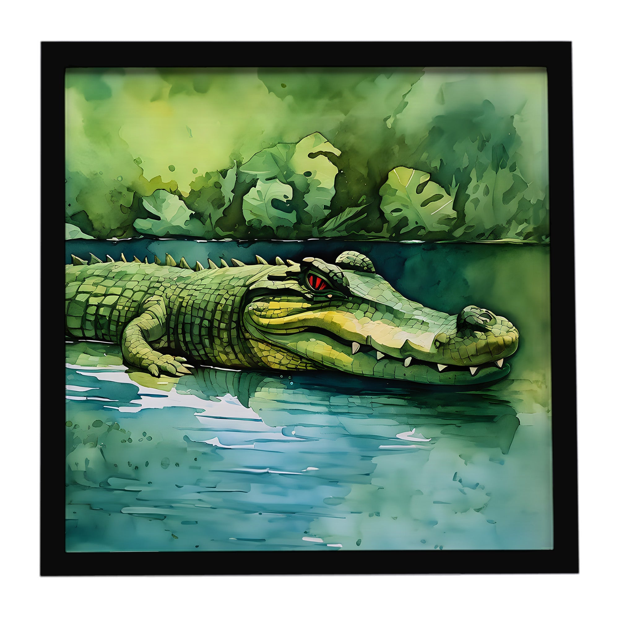 Crocodile Framed Metal Print Bathroom, Kitchen, Office, Home Decor Wall Art Ready to Hang, Square, 8X8