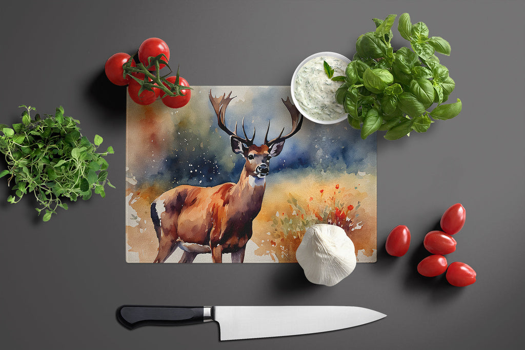 Deer Cutting Board Tempered Glass Kitchen Cutting Surface, Heat Resistant Chopping, Non-Slip Feet, Food Prep & Serving
