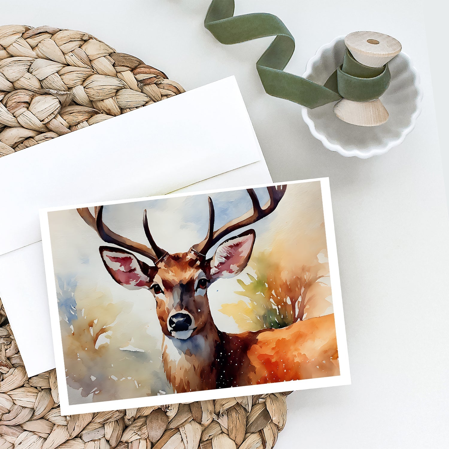 Deer Greeting Cards Pack of 8 Blank Cards with Envelopes Whimsical A7 Size 5x7