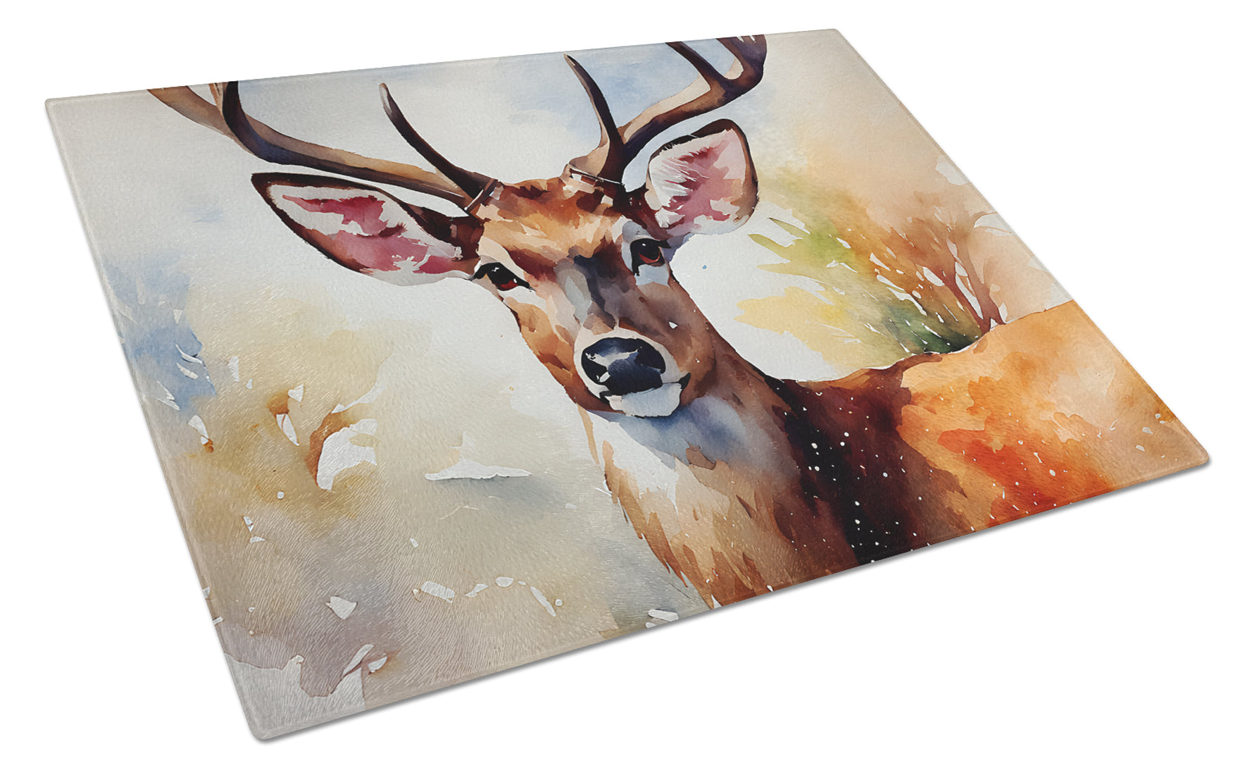 Deer Cutting Board Tempered Glass Kitchen Cutting Surface, Heat Resistant Chopping, Non-Slip Feet, Food Prep & Serving