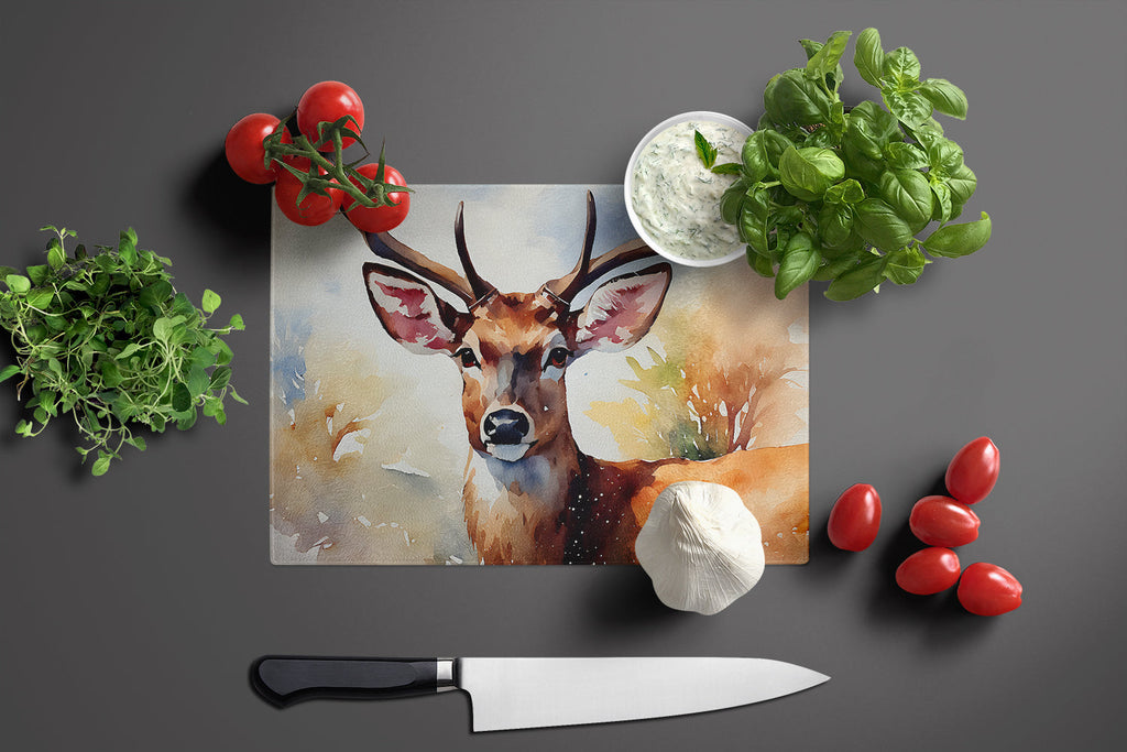 Deer Cutting Board Tempered Glass Kitchen Cutting Surface, Heat Resistant Chopping, Non-Slip Feet, Food Prep & Serving