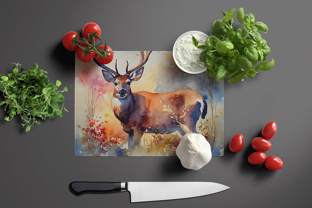 Deer Cutting Board Tempered Glass Kitchen Cutting Surface, Heat Resistant Chopping, Non-Slip Feet, Food Prep & Serving