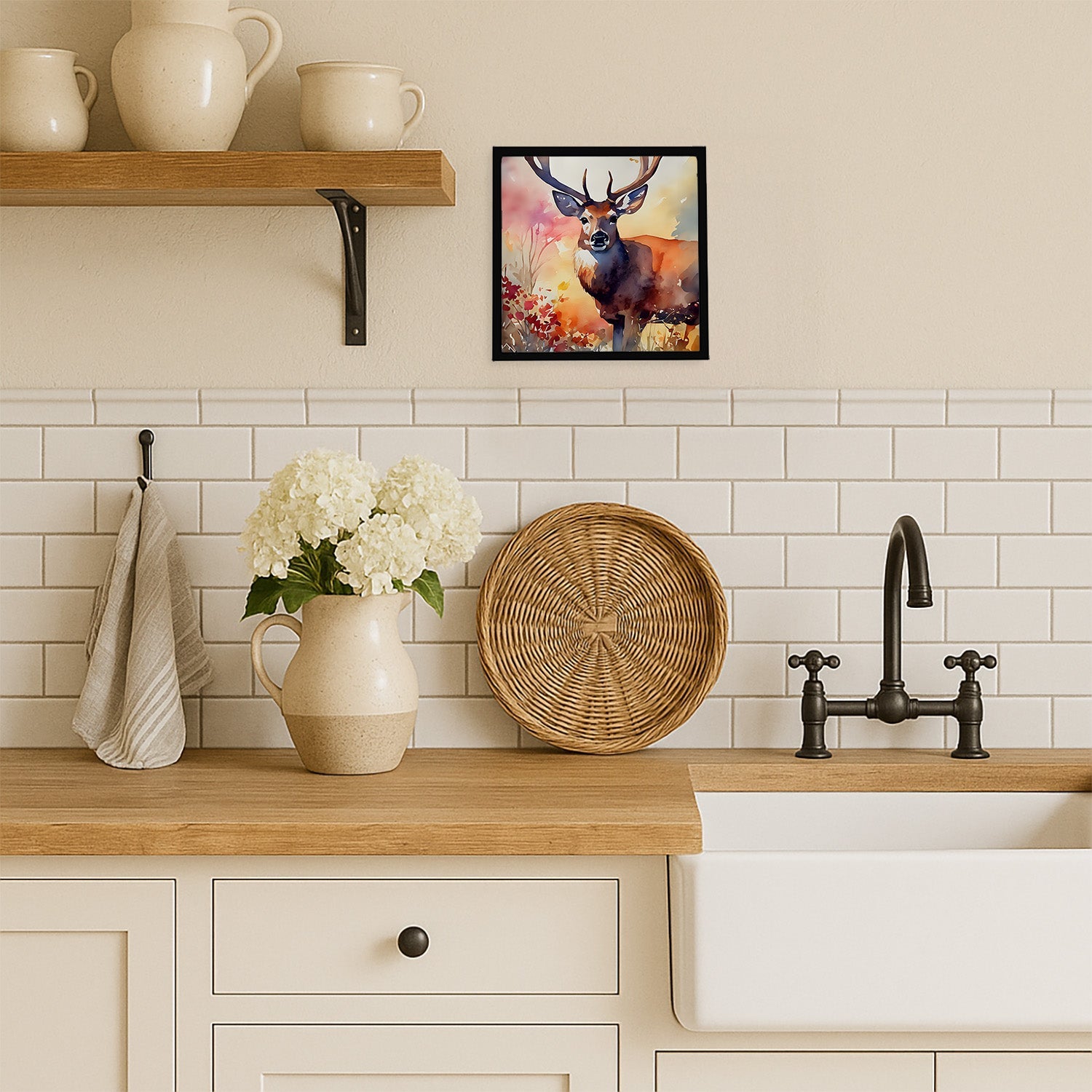 Deer Framed Metal Print Bathroom, Kitchen, Office, Home Decor Wall Art Ready to Hang, Square, 8X8