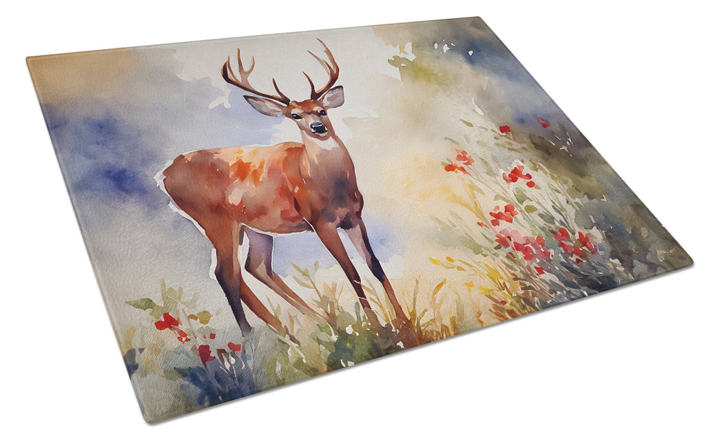 Deer Cutting Board Tempered Glass Kitchen Cutting Surface, Heat Resistant Chopping, Non-Slip Feet, Food Prep & Serving