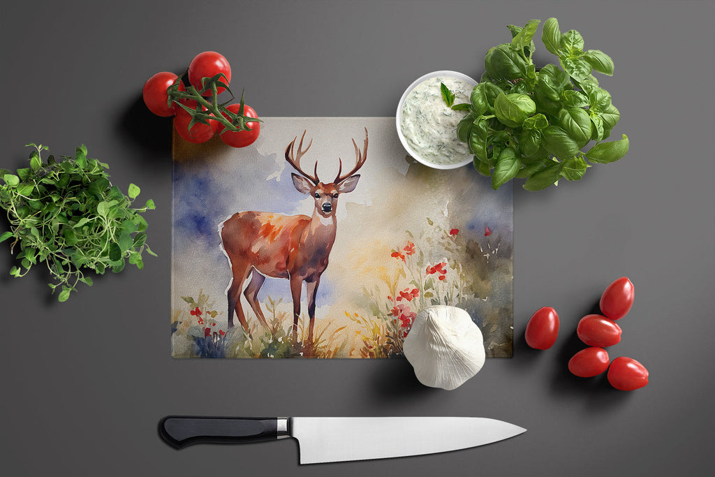 Deer Cutting Board Tempered Glass Kitchen Cutting Surface, Heat Resistant Chopping, Non-Slip Feet, Food Prep & Serving
