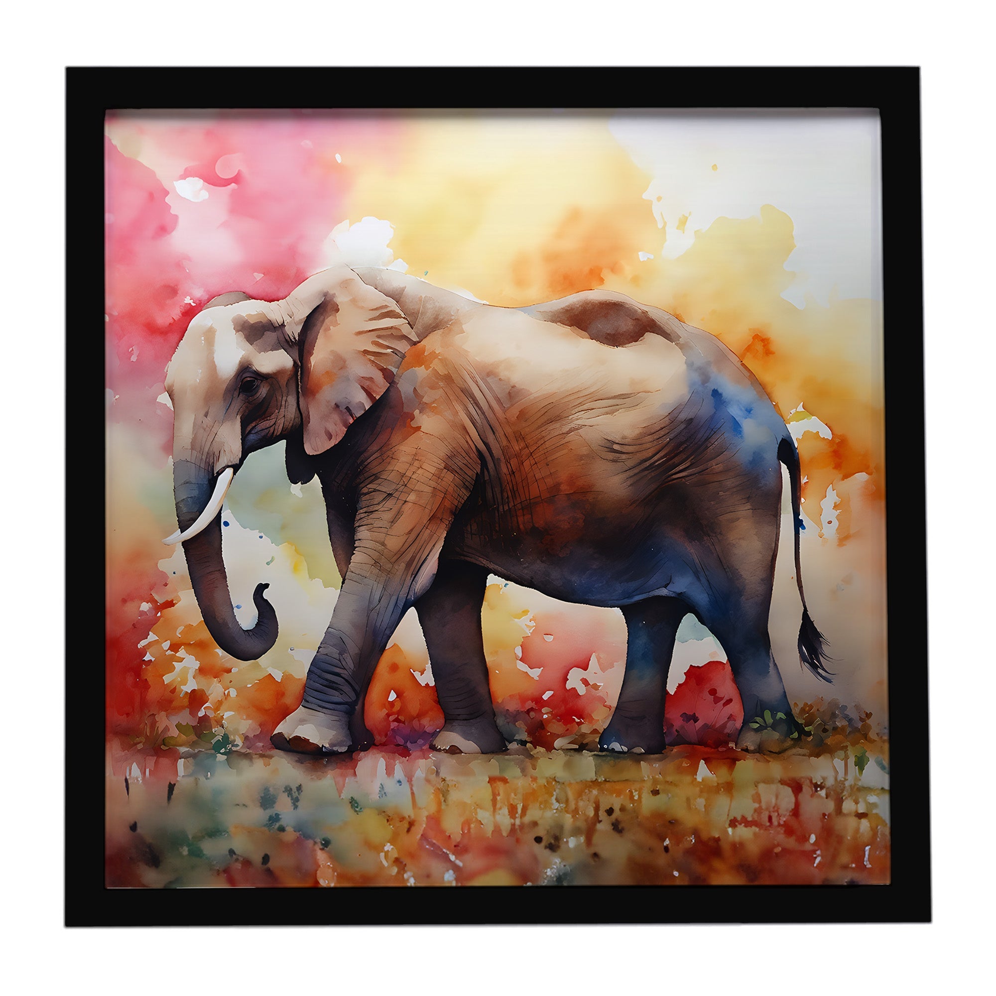 Elephant Framed Metal Print Bathroom, Kitchen, Office, Home Decor Wall Art Ready to Hang, Square, 8X8