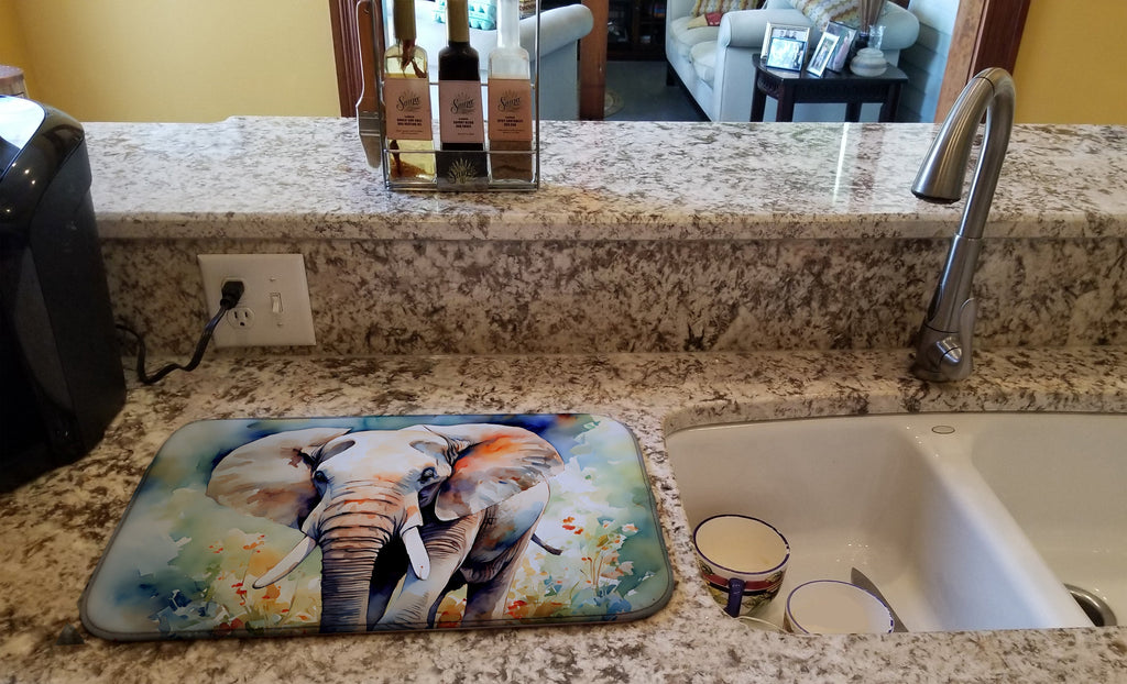 Elephant Dish Drying Mat Absorbent Dish Drying Mat Pad for Kitchen Counter Dish Drainer Mat for Countertop, 14 x 21", Multicolor