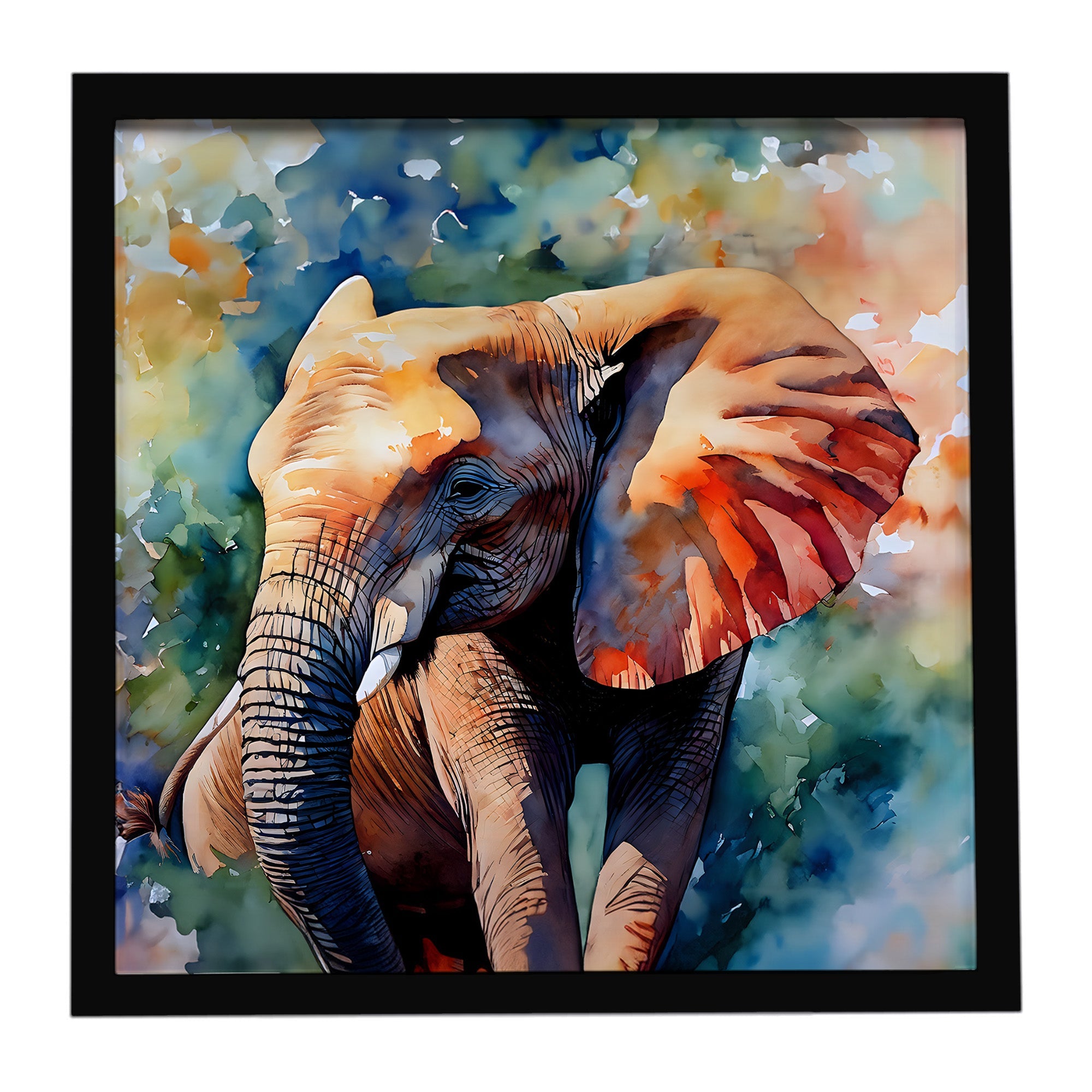 Elephant Framed Metal Print Bathroom, Kitchen, Office, Home Decor Wall Art Ready to Hang, Square, 8X8